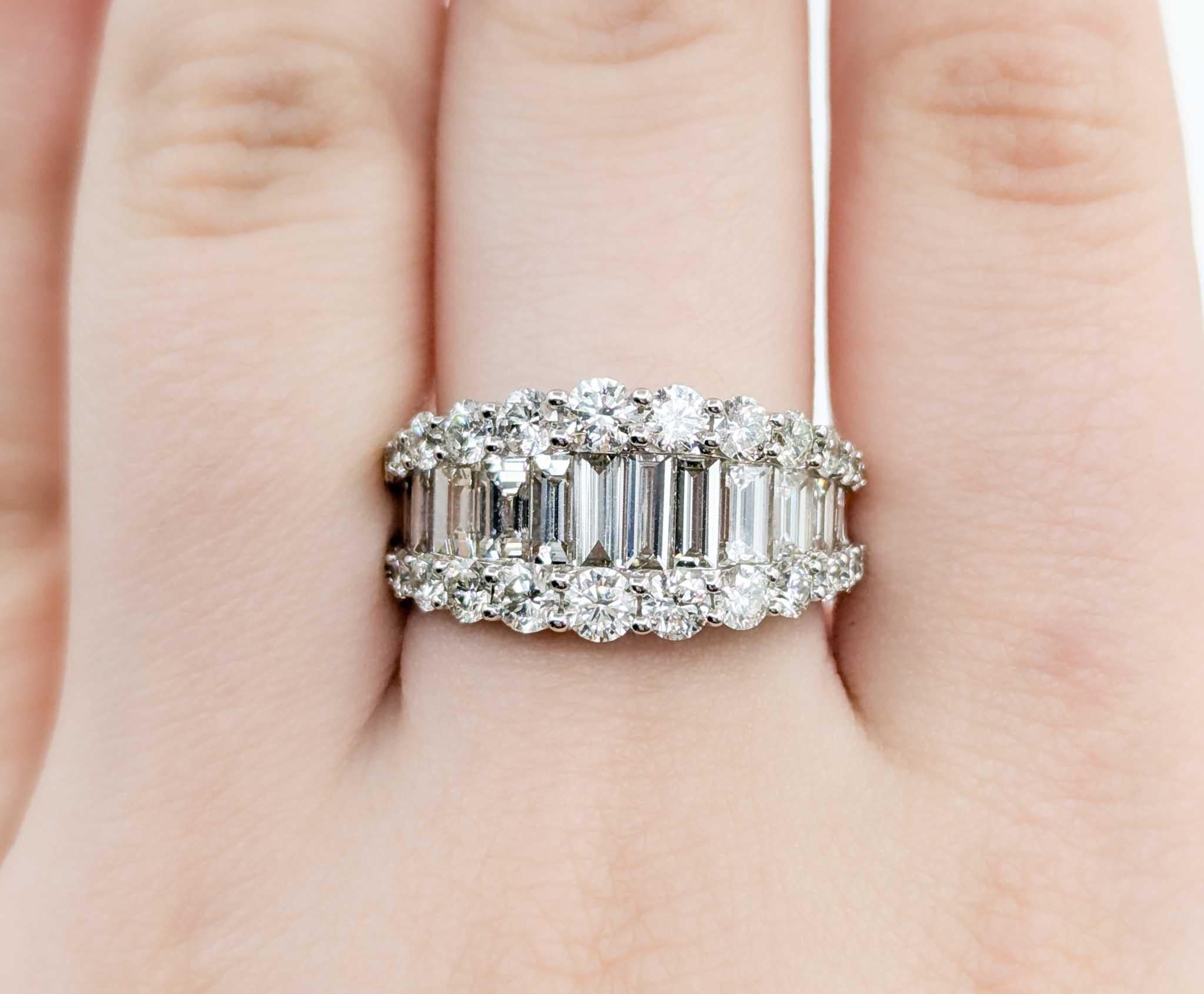 Contemporary Stunning 3.38ctw Tapered Baguette Diamond Band Ring in White Gold