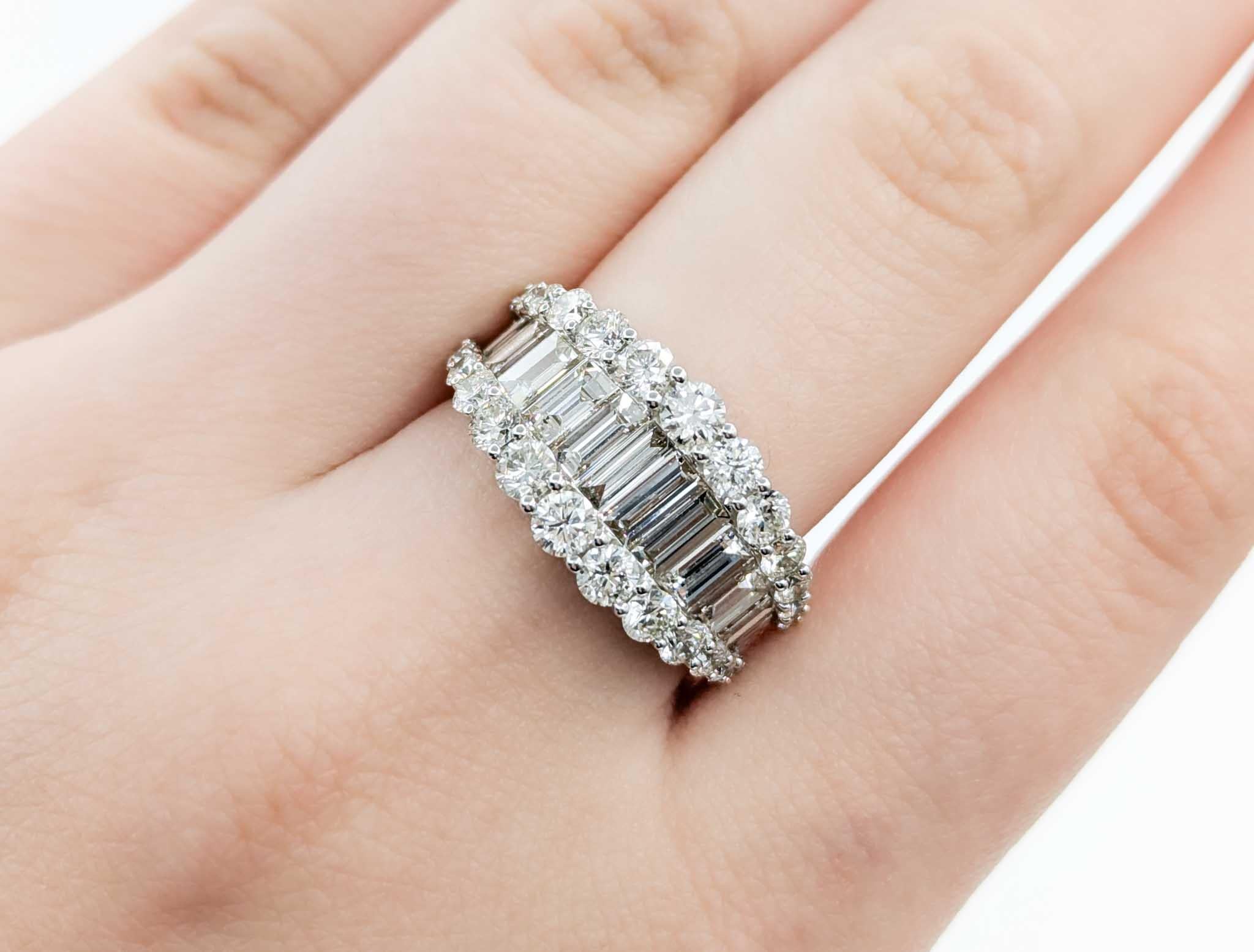 Women's Stunning 3.38ctw Tapered Baguette Diamond Band Ring in White Gold