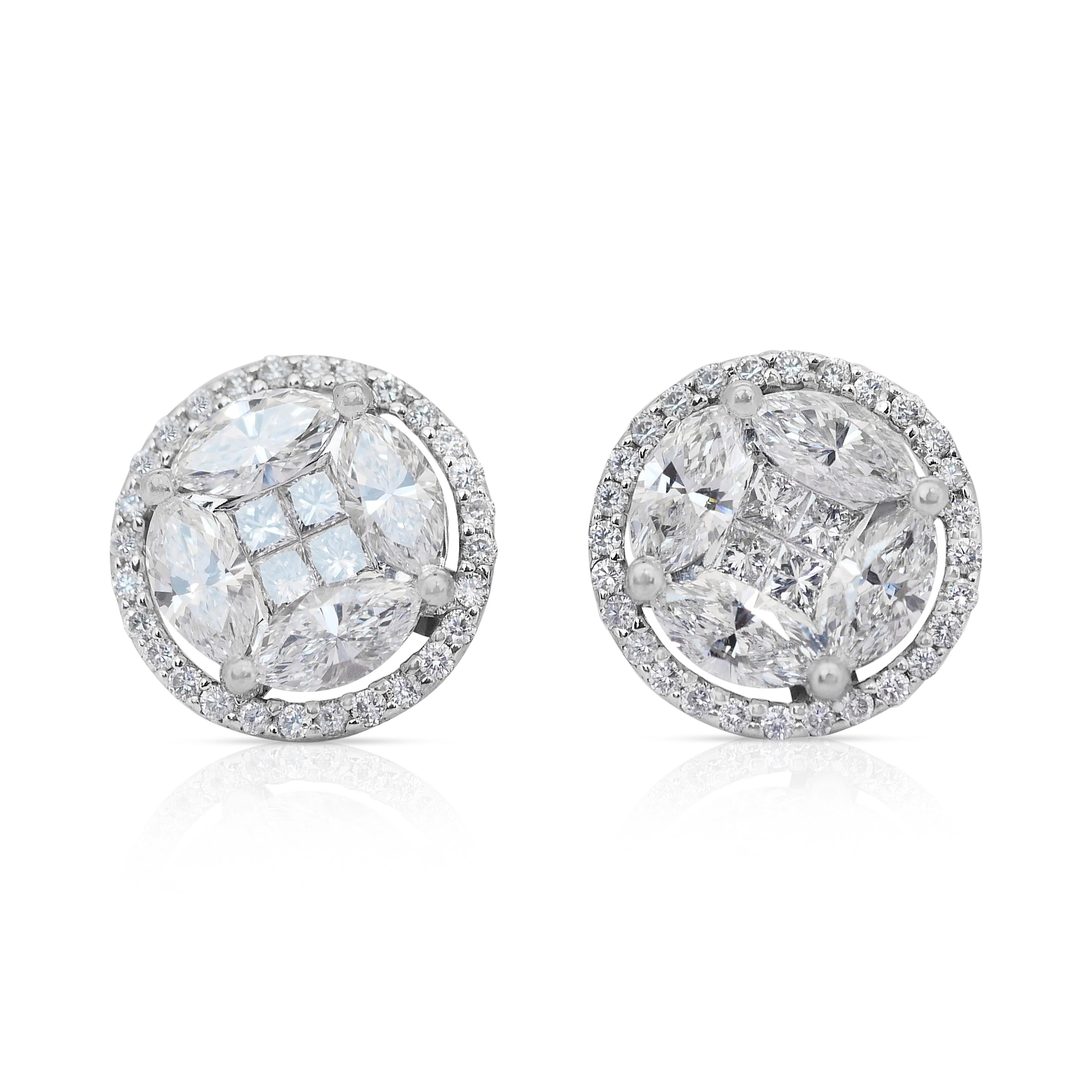 Stunning 3.40ct Diamonds Stud Earrings in 18k White Gold - IGI Certified
