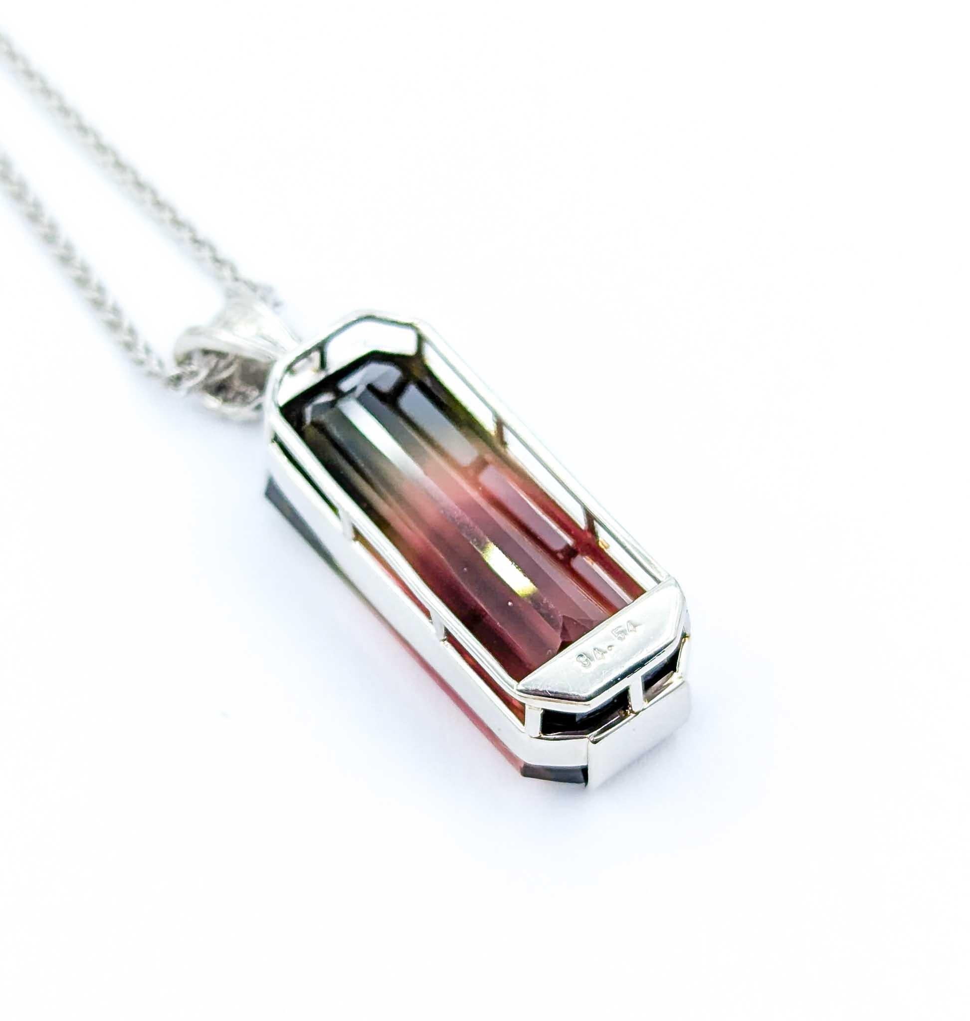 Superbe collier à pendentifs en tourmaline rose et verte bicolore de 34,54ct en platine
Voici ce superbe pendentif en tourmaline bicolore, réalisé avec expertise en platine 900. Elle est ornée d'une tourmaline verte et rose bicolore de 34,54ct et de