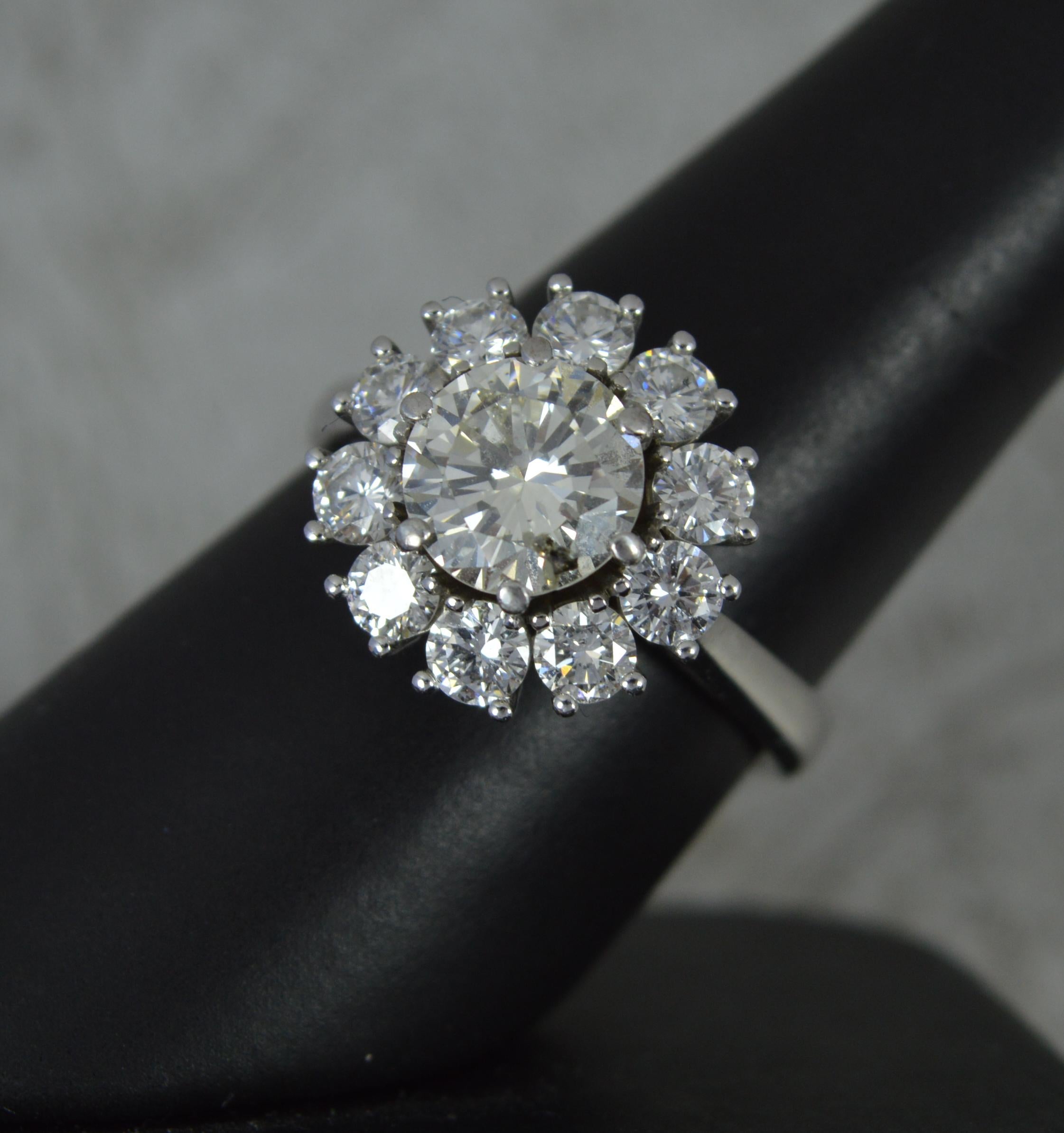 Stunning 3.5 Carat Diamond and 18 Carat White Gold Cluster Engagement Ring For Sale 6