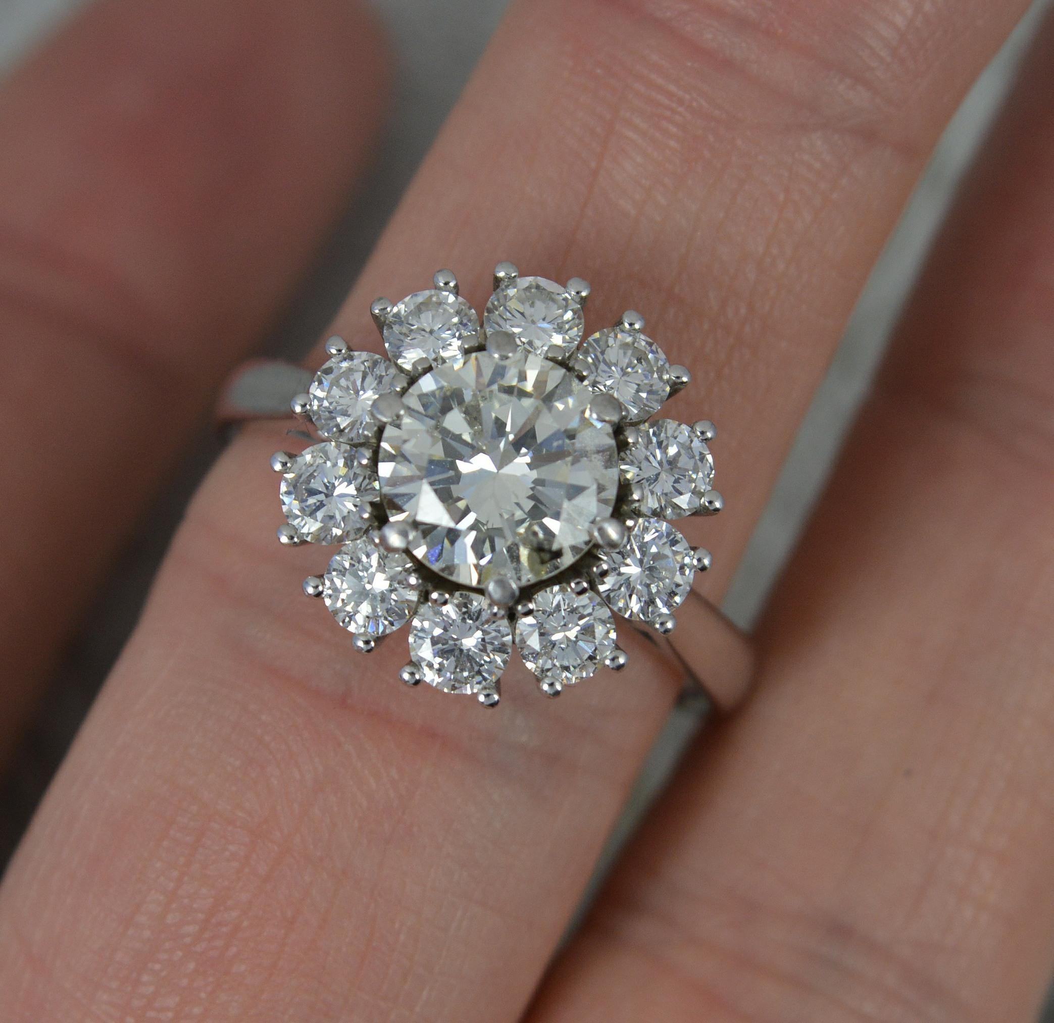 Round Cut Stunning 3.5 Carat Diamond and 18 Carat White Gold Cluster Engagement Ring For Sale