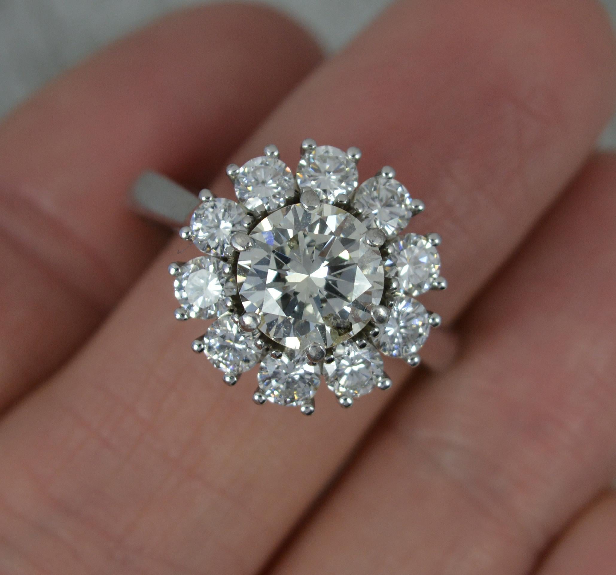 Stunning 3.5 Carat Diamond and 18 Carat White Gold Cluster Engagement Ring In Excellent Condition For Sale In St Helens, GB
