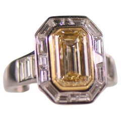 Stunning 3.5 Carat Natural Yellow Emerald Cut Diamond in Custom Platinum Ring