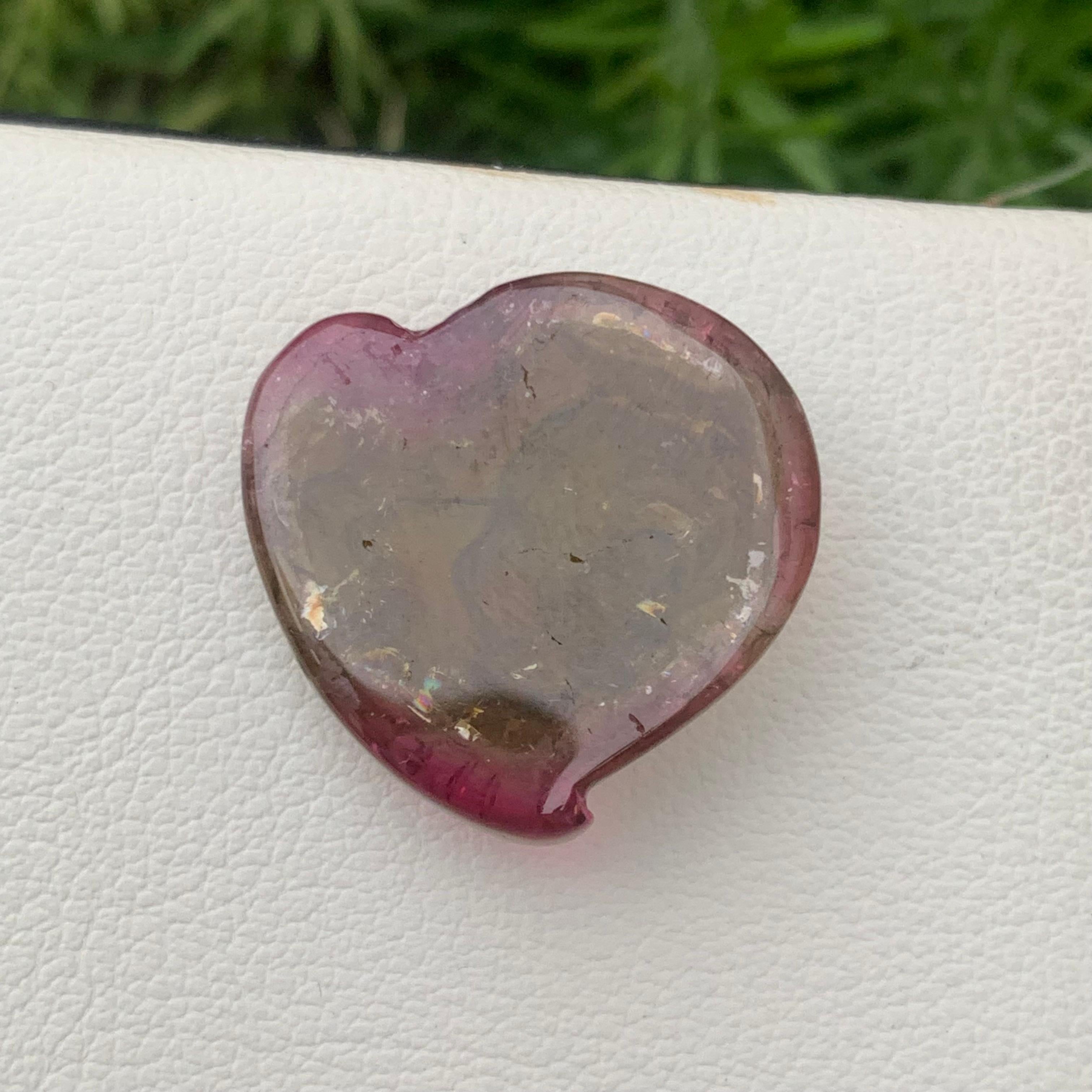 Stunning 35.80 Carat Natural Loose Bi Color Tourmaline Heart Shape Carving For Sale 1