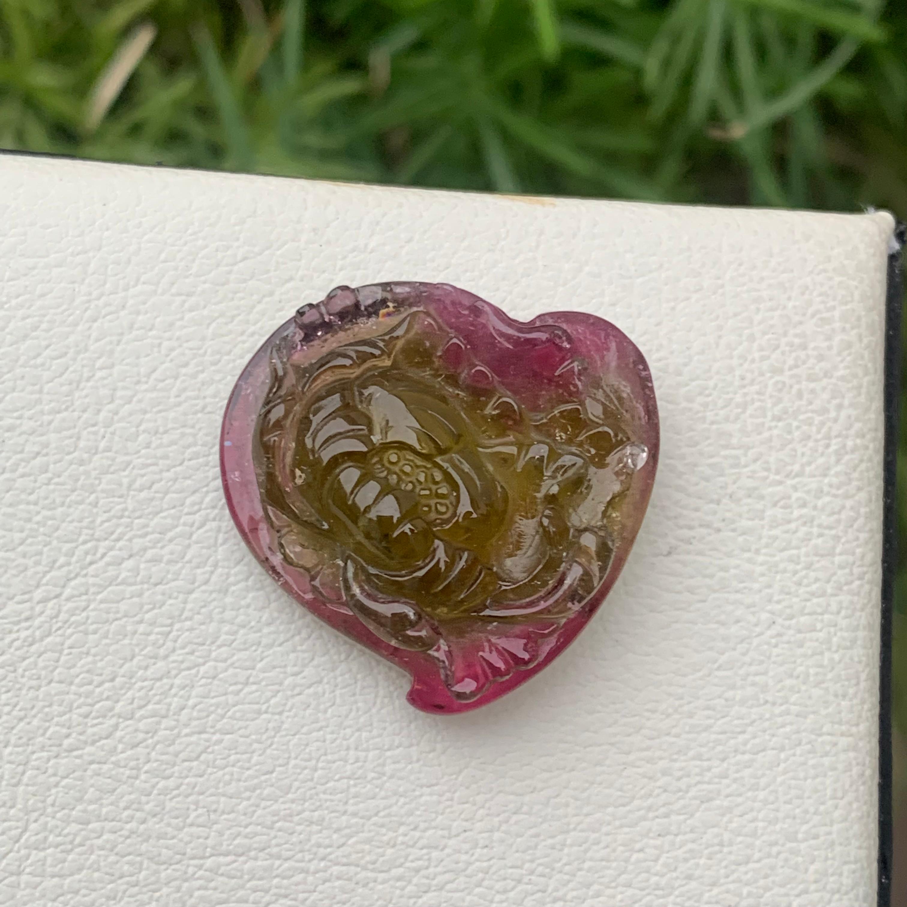 Stunning 35.80 Carat Natural Loose Bi Color Tourmaline Heart Shape Carving In New Condition For Sale In Peshawar, PK