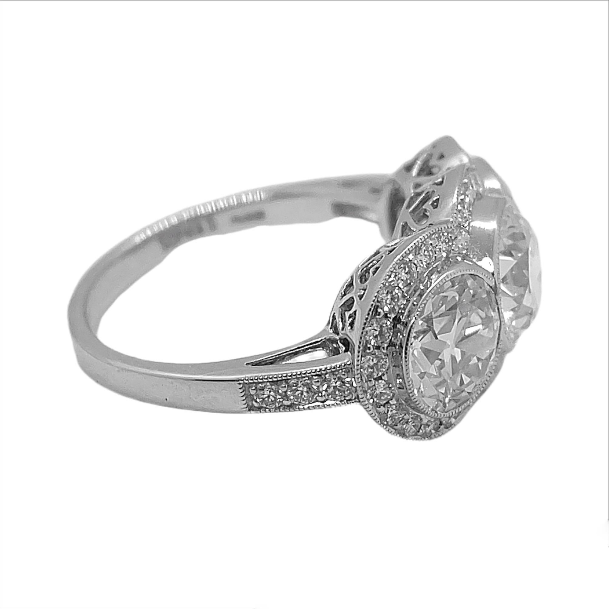 Art Deco Sophia D. 3.68 Carat Three-Stone Platinum Ring For Sale