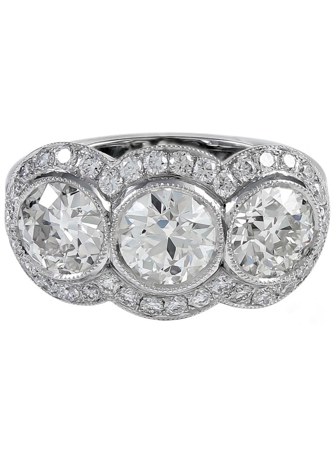 Sophia D. 3.68 Carat Three-Stone Platinum Ring For Sale