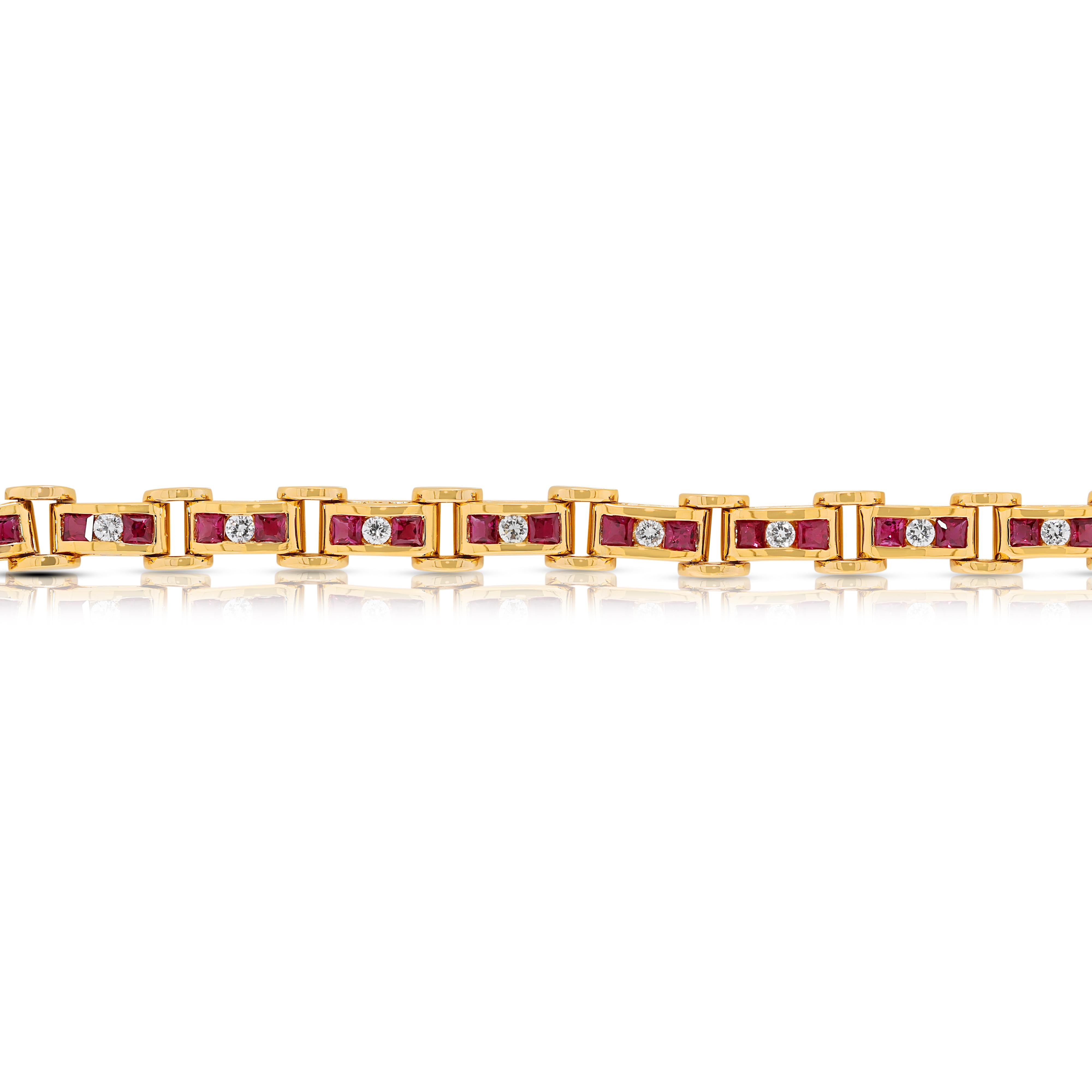 Superbe bracelet Link en or jaune 14 carats avec rubis et diamants naturels de 3,6 carats en vente 1