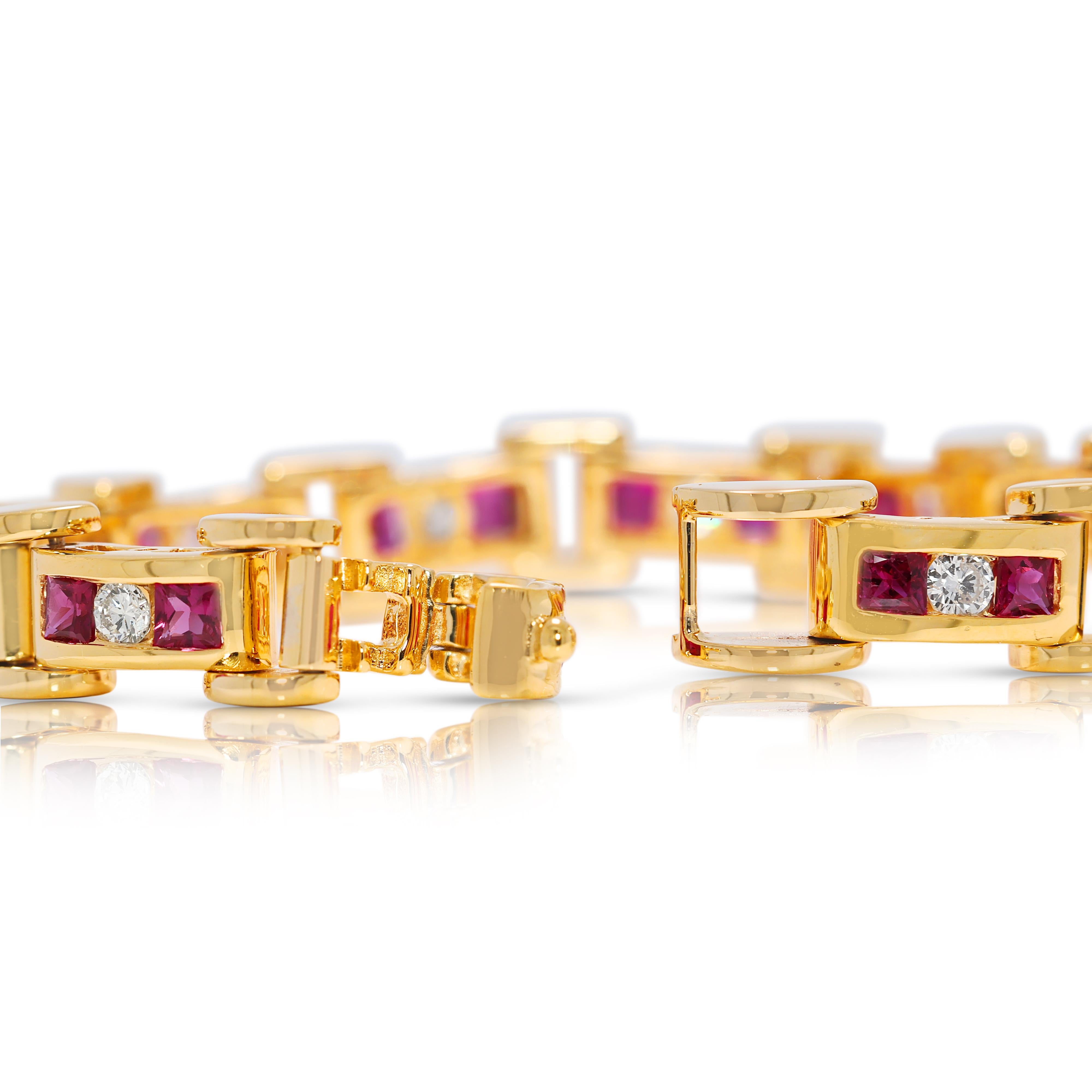 Superbe bracelet Link en or jaune 14 carats avec rubis et diamants naturels de 3,6 carats en vente 2