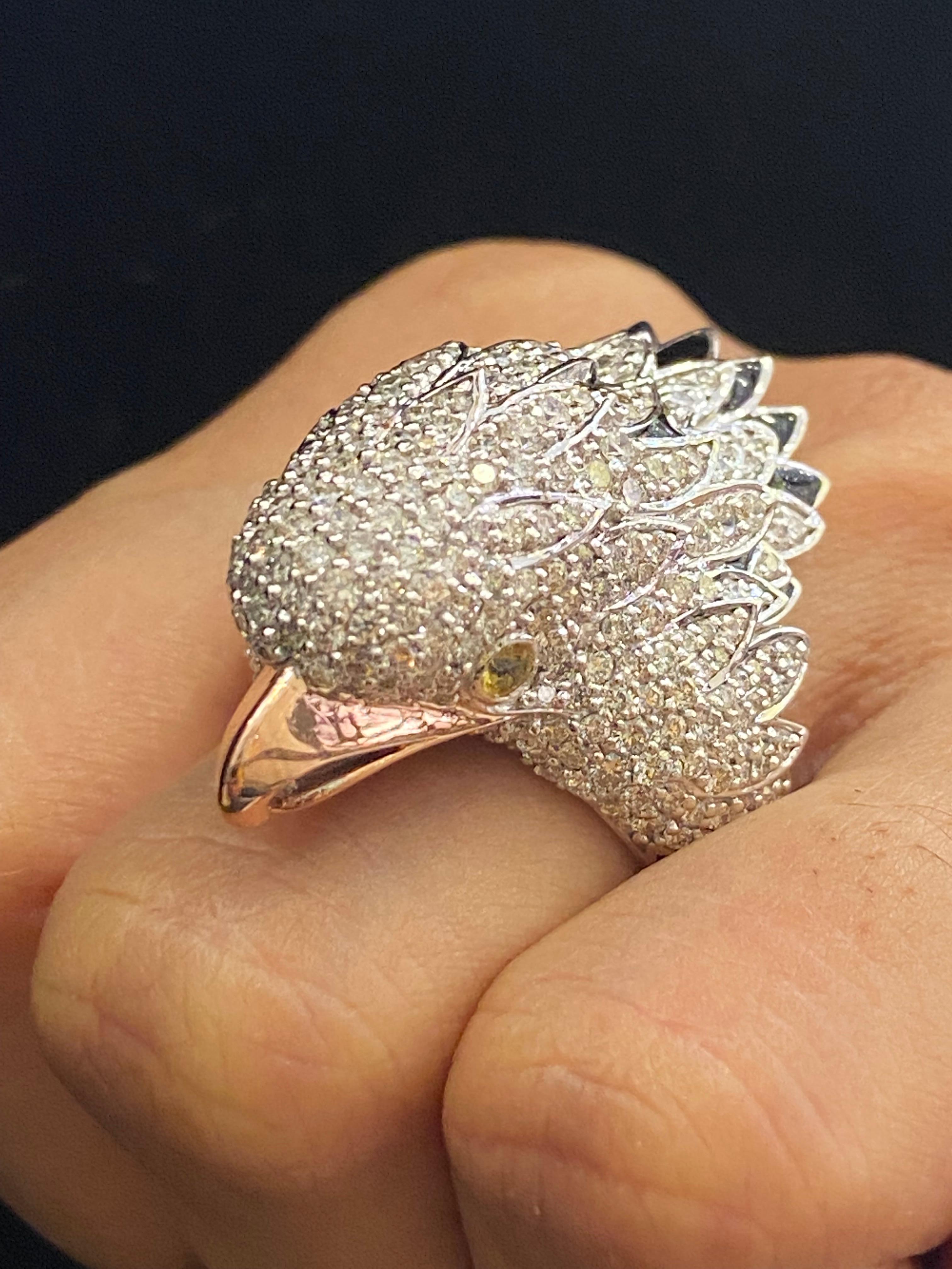 Women's or Men's Stunning 3.71 Cts Diamonds Yellow Sapphire Enamel F/VS1 Eagle Ring In 18K Gold For Sale