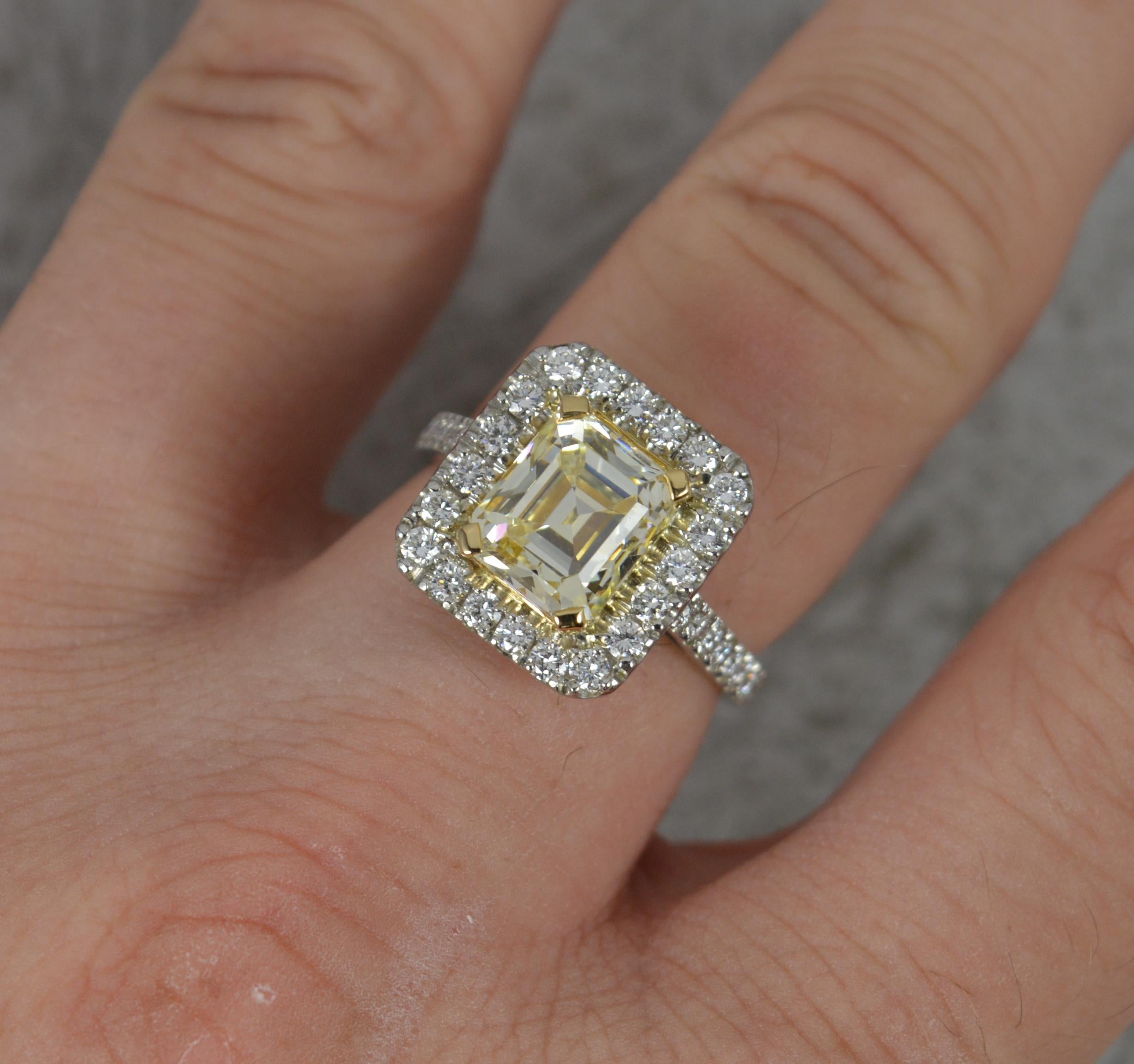 Art Deco Stunning 3.75 Carat Yellow Diamond and Platinum Engagement Cluster Ring