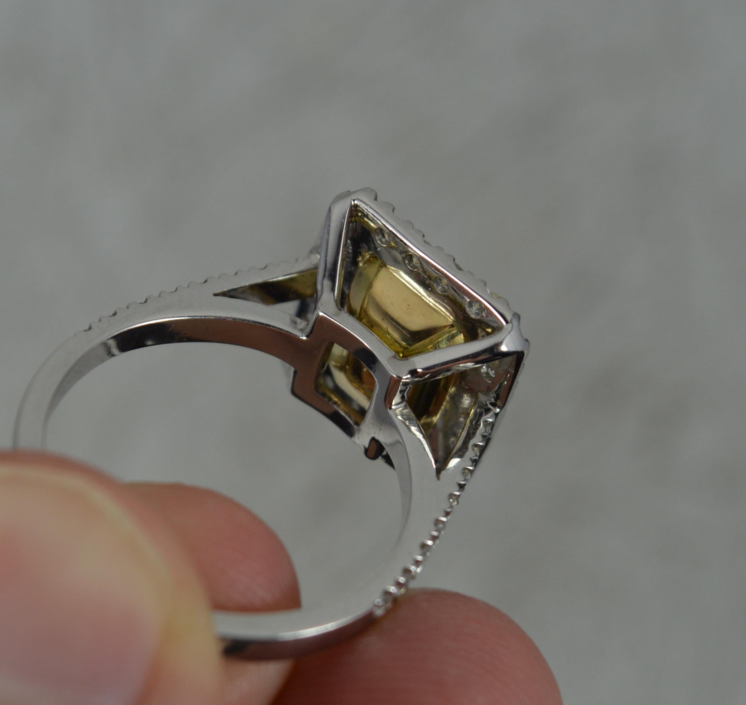 Stunning 3.75 Carat Yellow Diamond and Platinum Engagement Cluster Ring In Good Condition In St Helens, GB