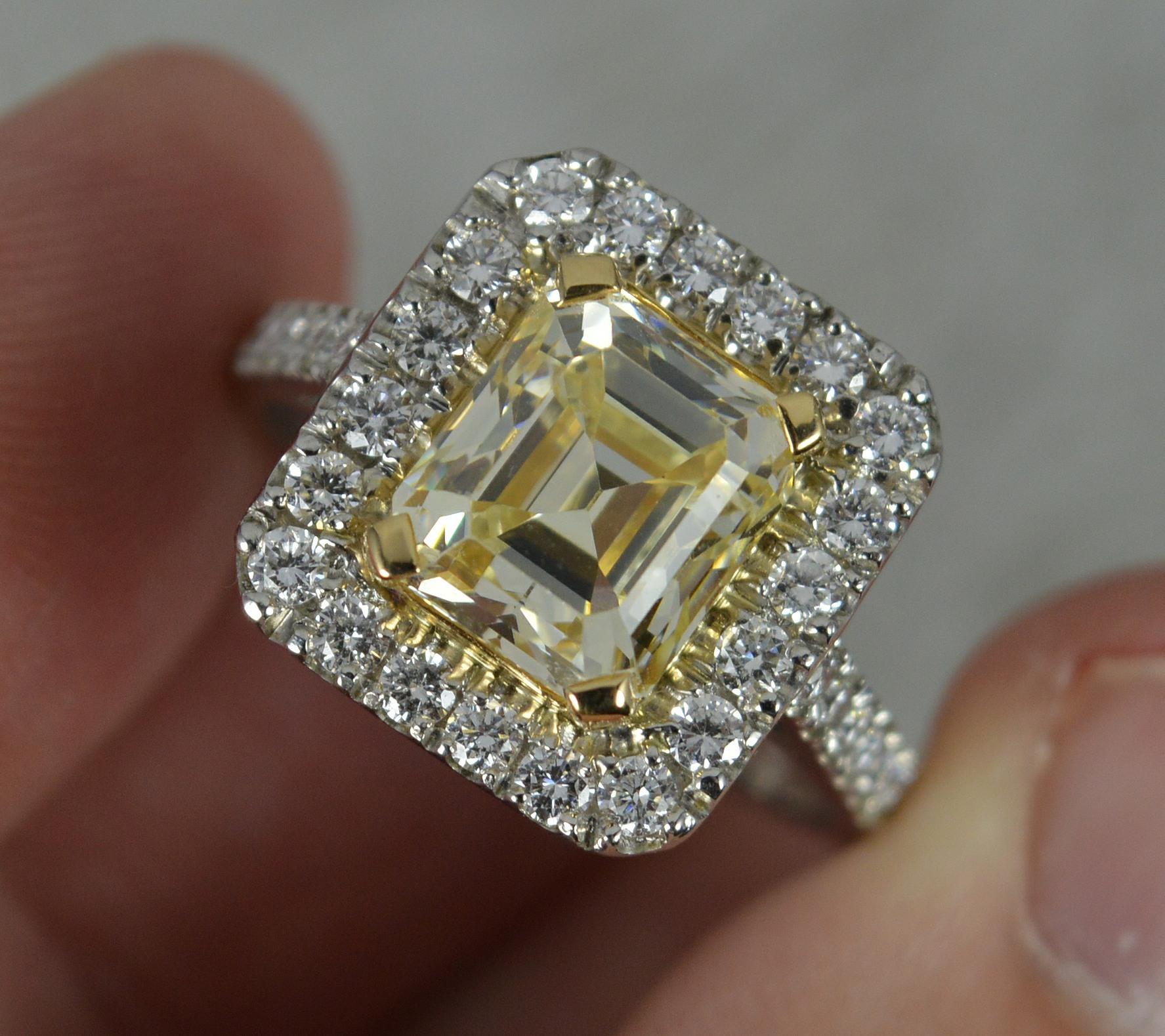 Women's Stunning 3.75 Carat Yellow Diamond and Platinum Engagement Cluster Ring