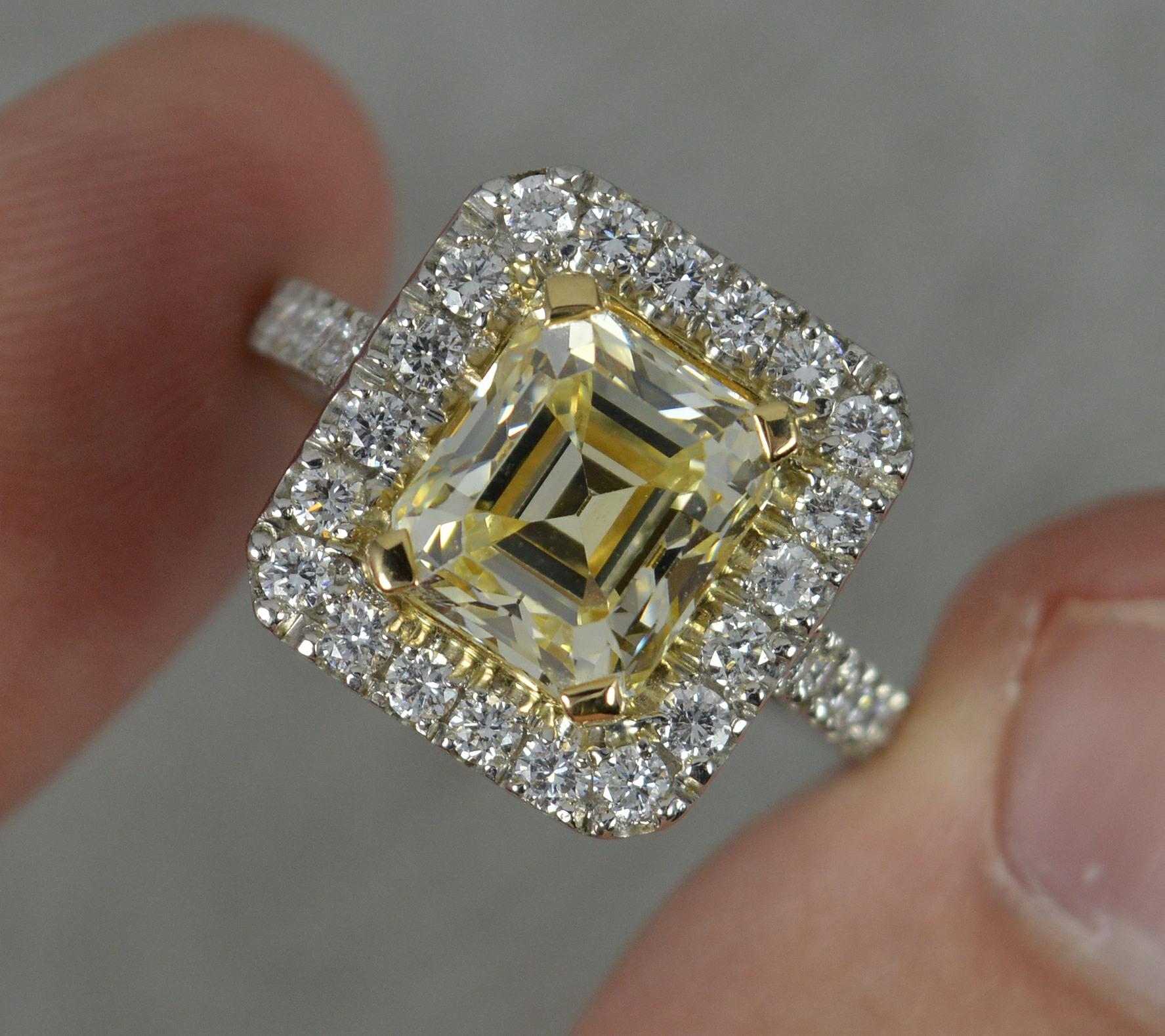 Stunning 3.75 Carat Yellow Diamond and Platinum Engagement Cluster Ring 1