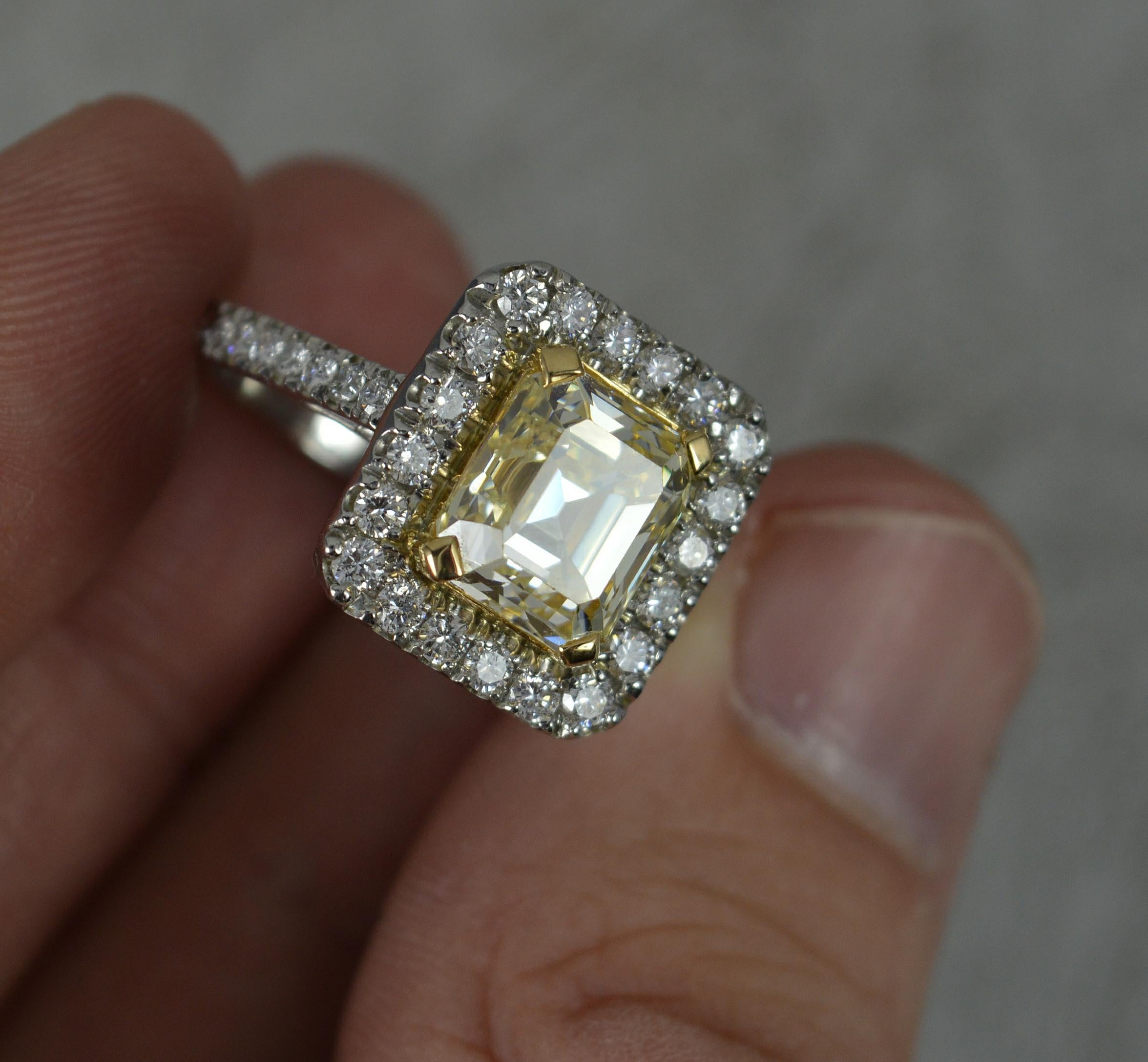 Stunning 3.75 Carat Yellow Diamond and Platinum Engagement Cluster Ring 2