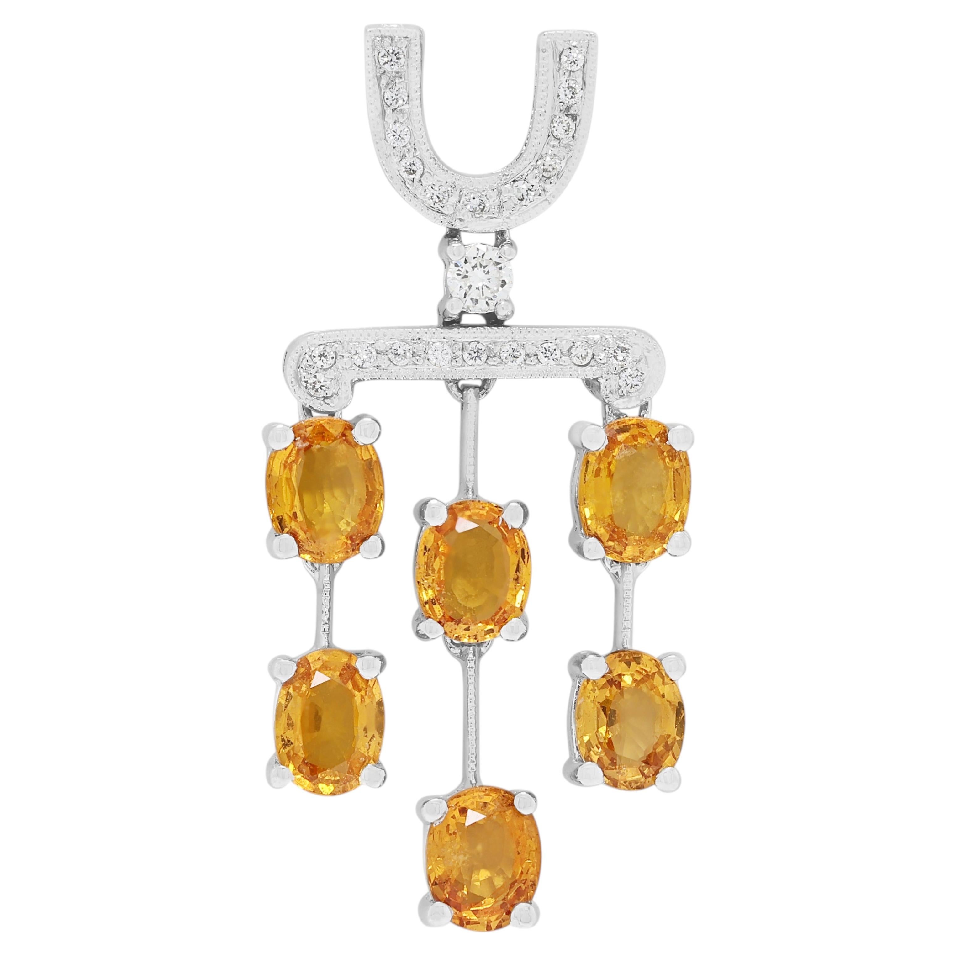 Whiting - Pendentif en or blanc 18 carats avec saphir orange et diamant de 3,75 carats