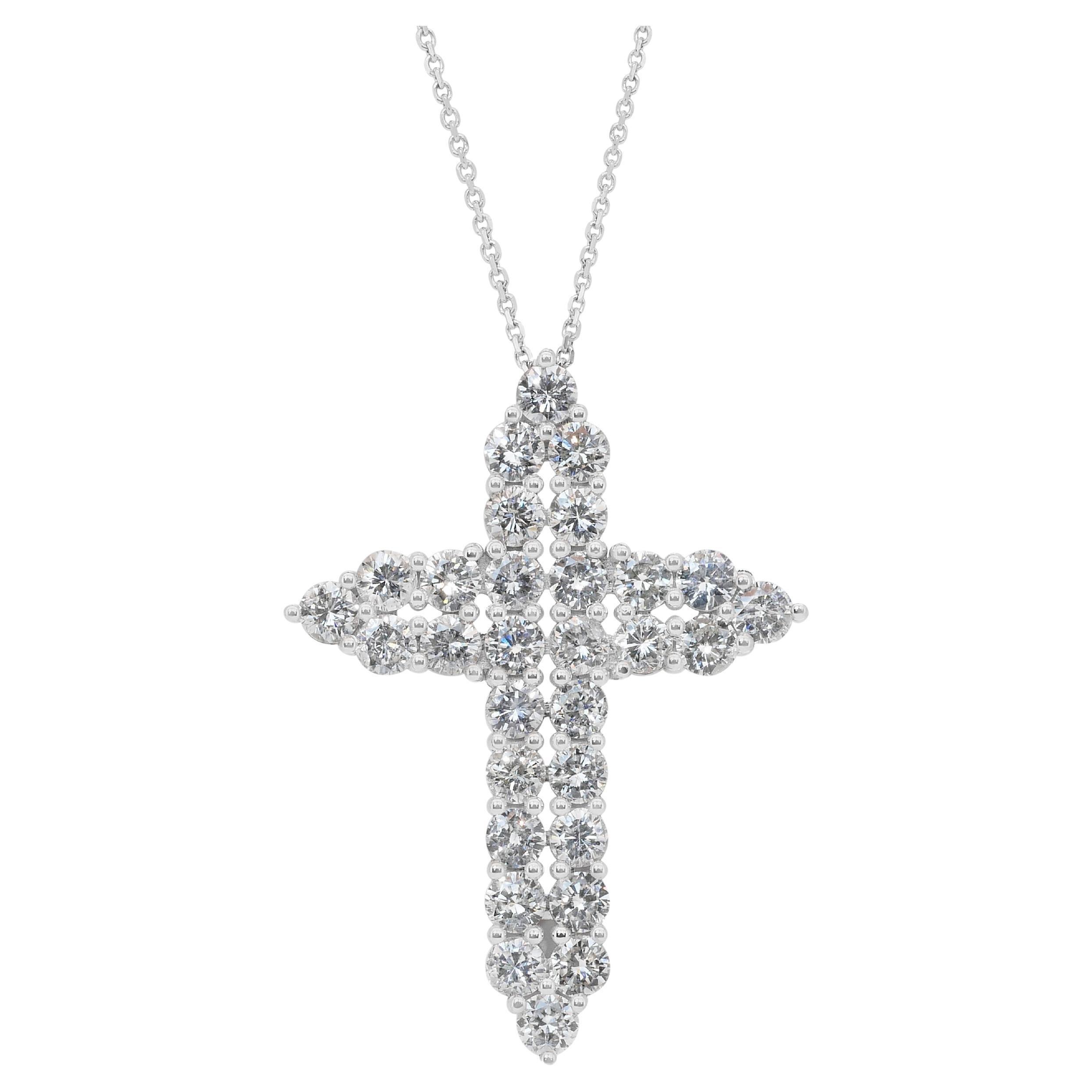 Stunning 3.88ct Diamonds Necklace with Cross Pendant in 18k White Gold