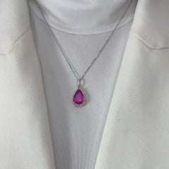 Stunning 4.02ct Ruby and Diamonds Necklace with Pendant in 18k White Gold