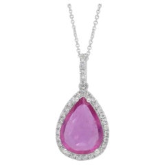 Stunning 4.02ct Ruby and Diamonds Necklace with Pendant in 18k White Gold