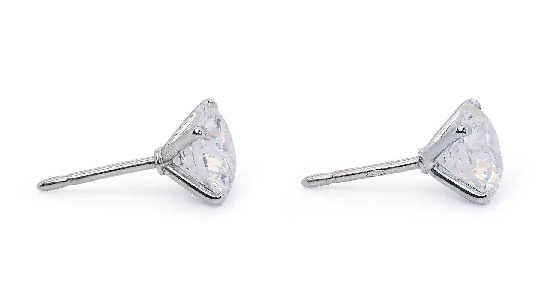 Round Cut Stunning 4.03ct Triple Excellent Ideal Cut Diamonds Stud Earrings