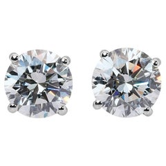 Stunning 4.03ct Triple Excellent Ideal Cut Diamonds Stud Earrings