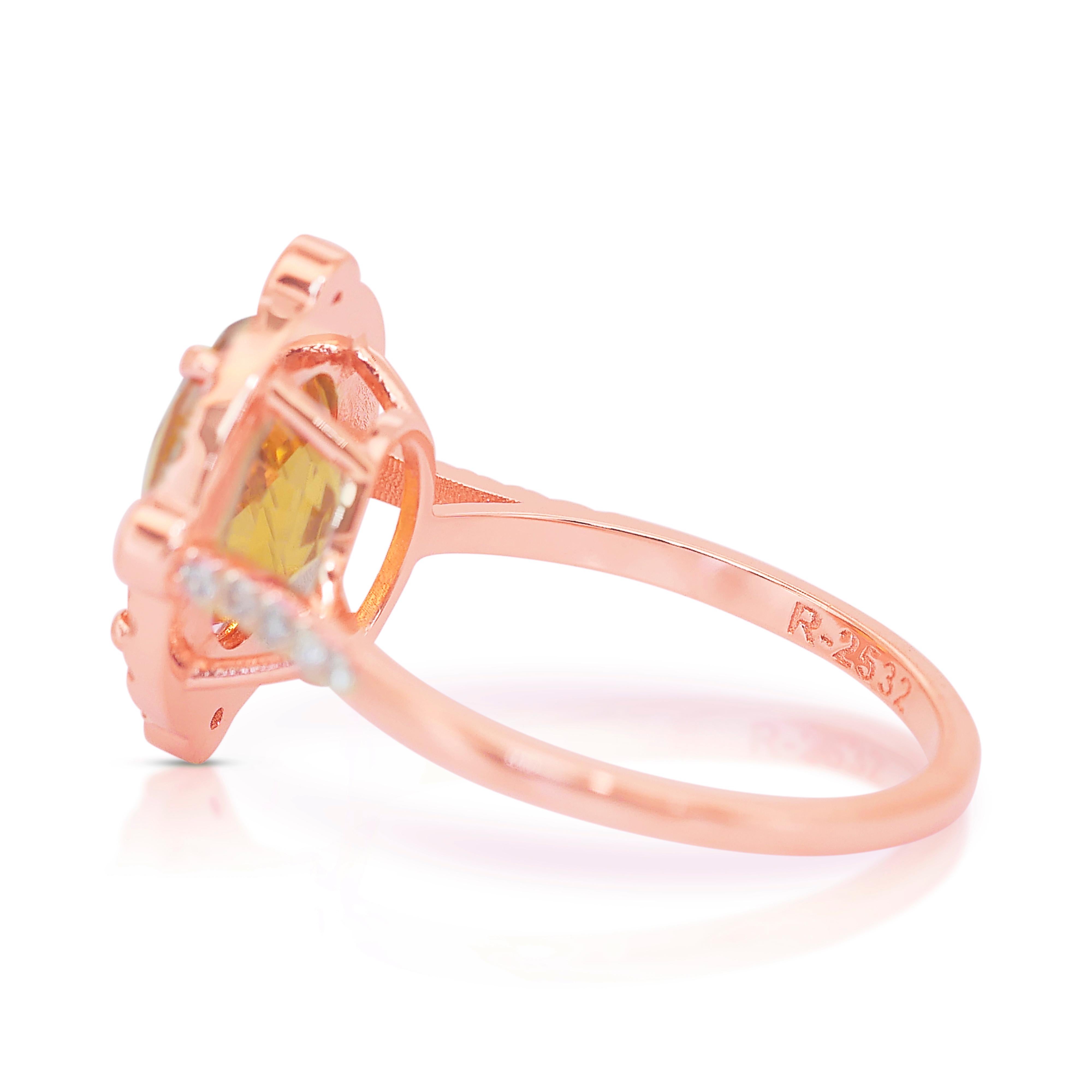 Taglio ovale Stupendo anello a grappolo con zaffiro e diamanti da 4,06 carati in oro rosa 14k - IGI in vendita
