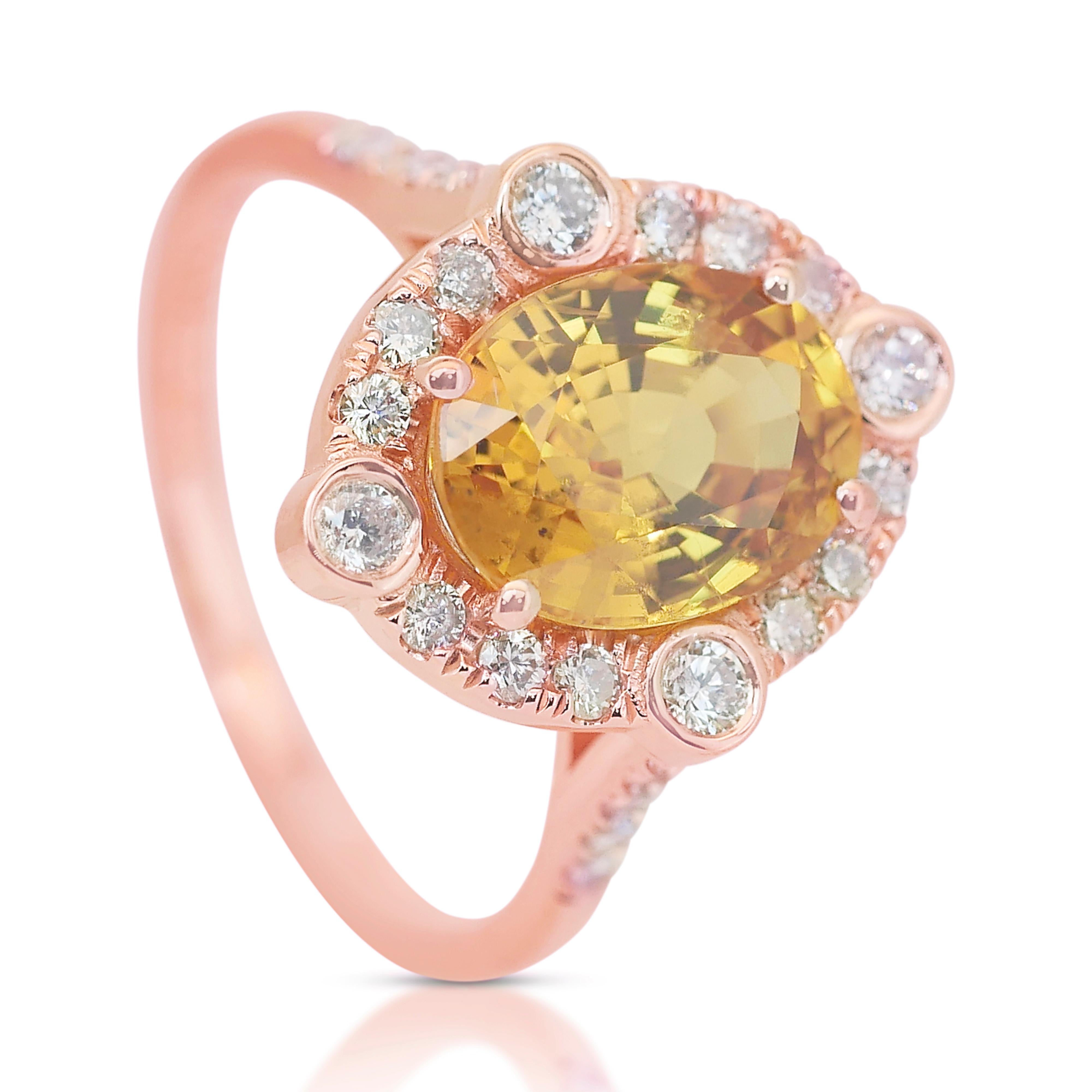 Stupendo anello a grappolo con zaffiro e diamanti da 4,06 carati in oro rosa 14k - IGI In condizioni Nuovo in vendita a רמת גן, IL