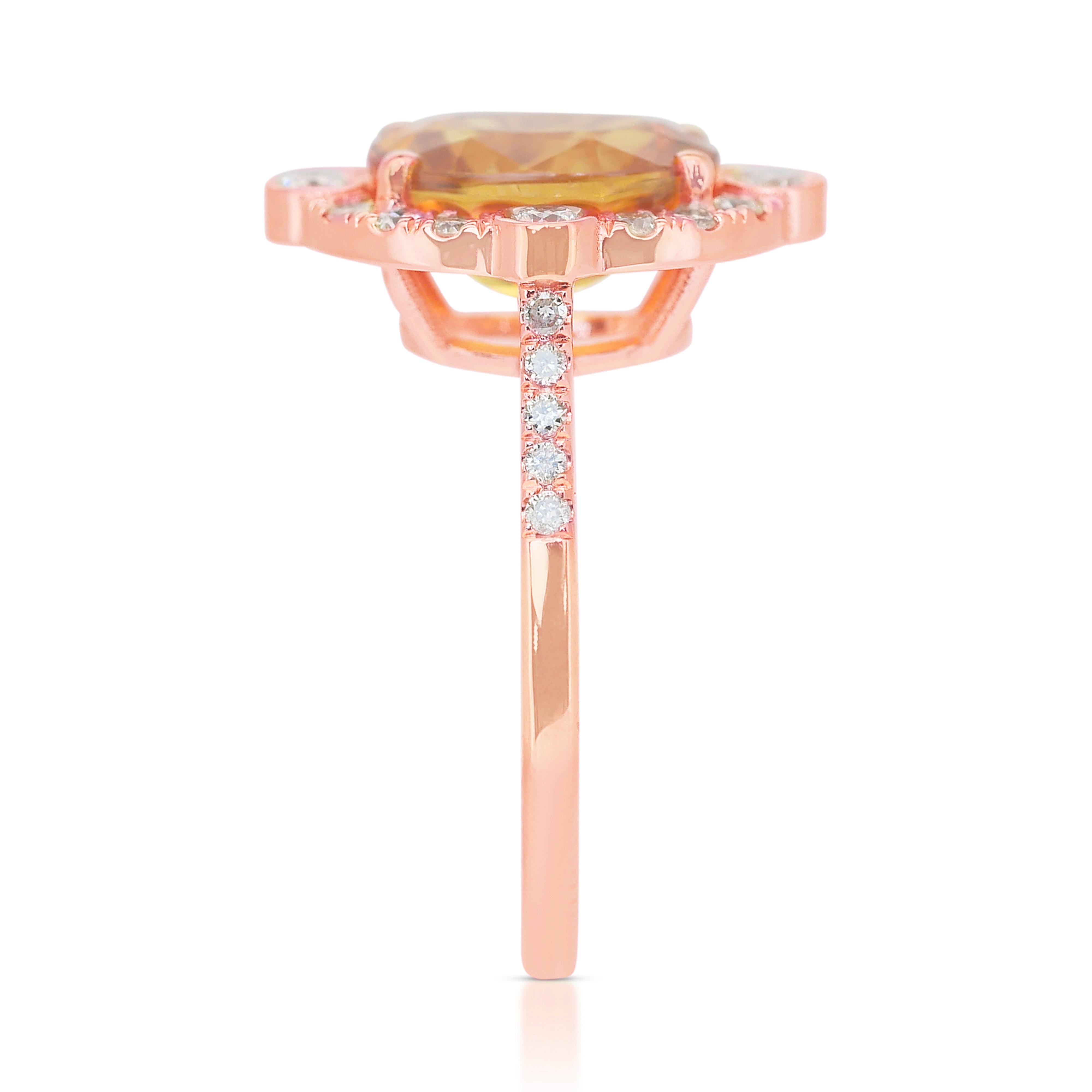 Stupendo anello a grappolo con zaffiro e diamanti da 4,06 carati in oro rosa 14k - IGI in vendita 1
