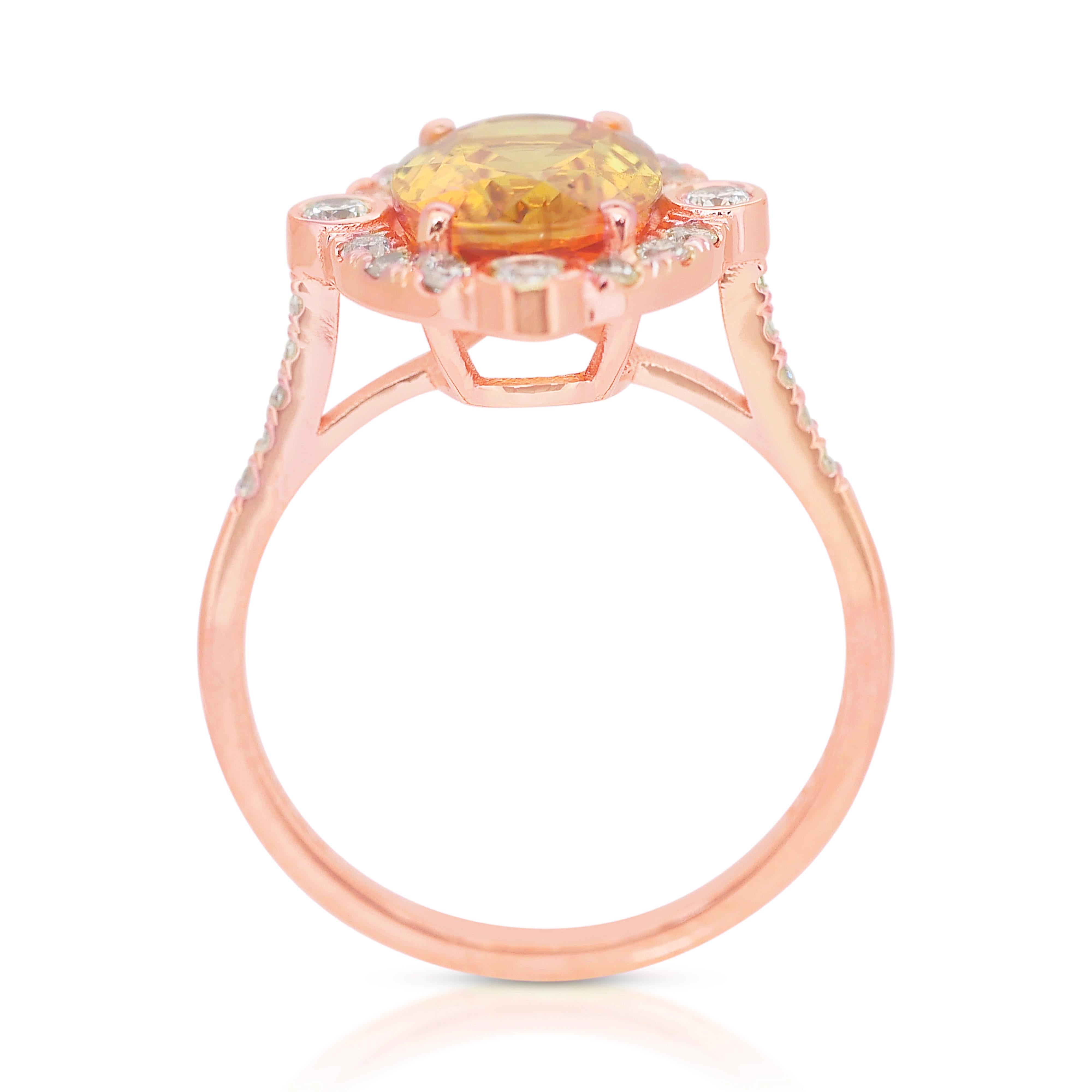 Stupendo anello a grappolo con zaffiro e diamanti da 4,06 carati in oro rosa 14k - IGI in vendita 2