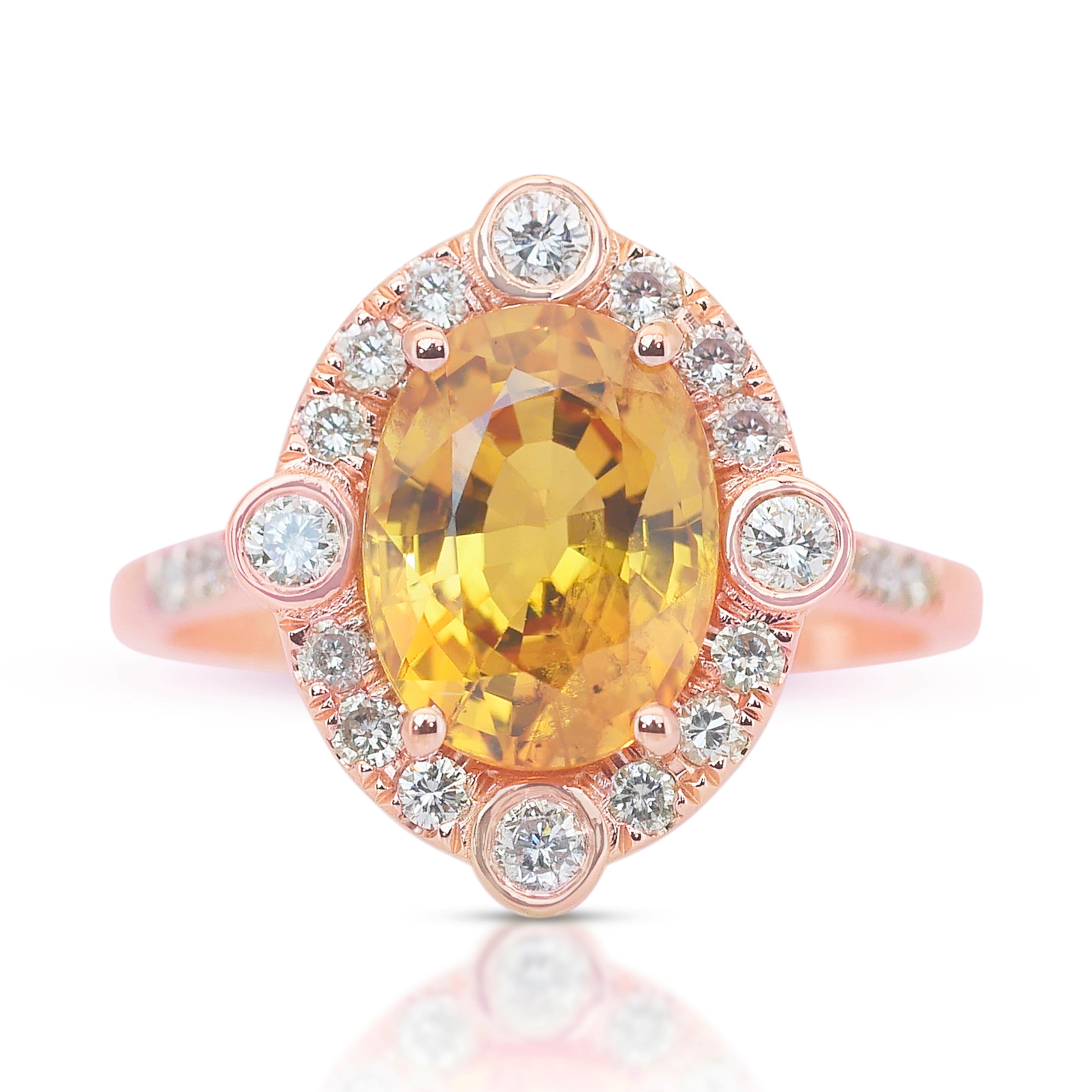 Stupendo anello a grappolo con zaffiro e diamanti da 4,06 carati in oro rosa 14k - IGI in vendita 3