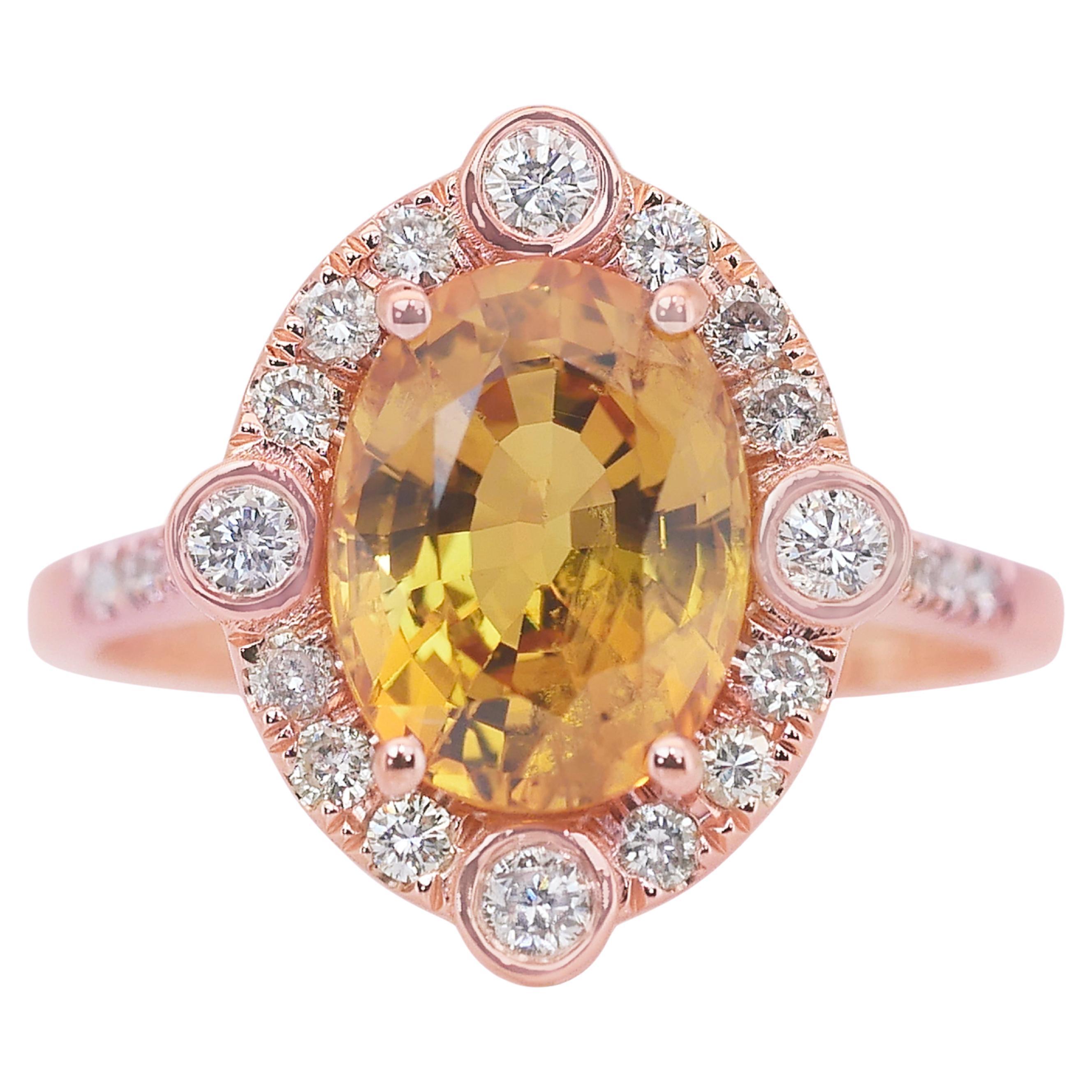 Stunning 4.06ct Sapphire and Diamonds Cluster Ring in 14k Rose Gold - IGI