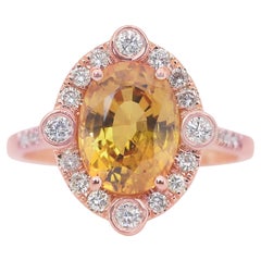 Atemberaubender Cluster-Ring aus 14 Karat Roségold mit 4,06 Karat Saphir und Diamanten - IGI
