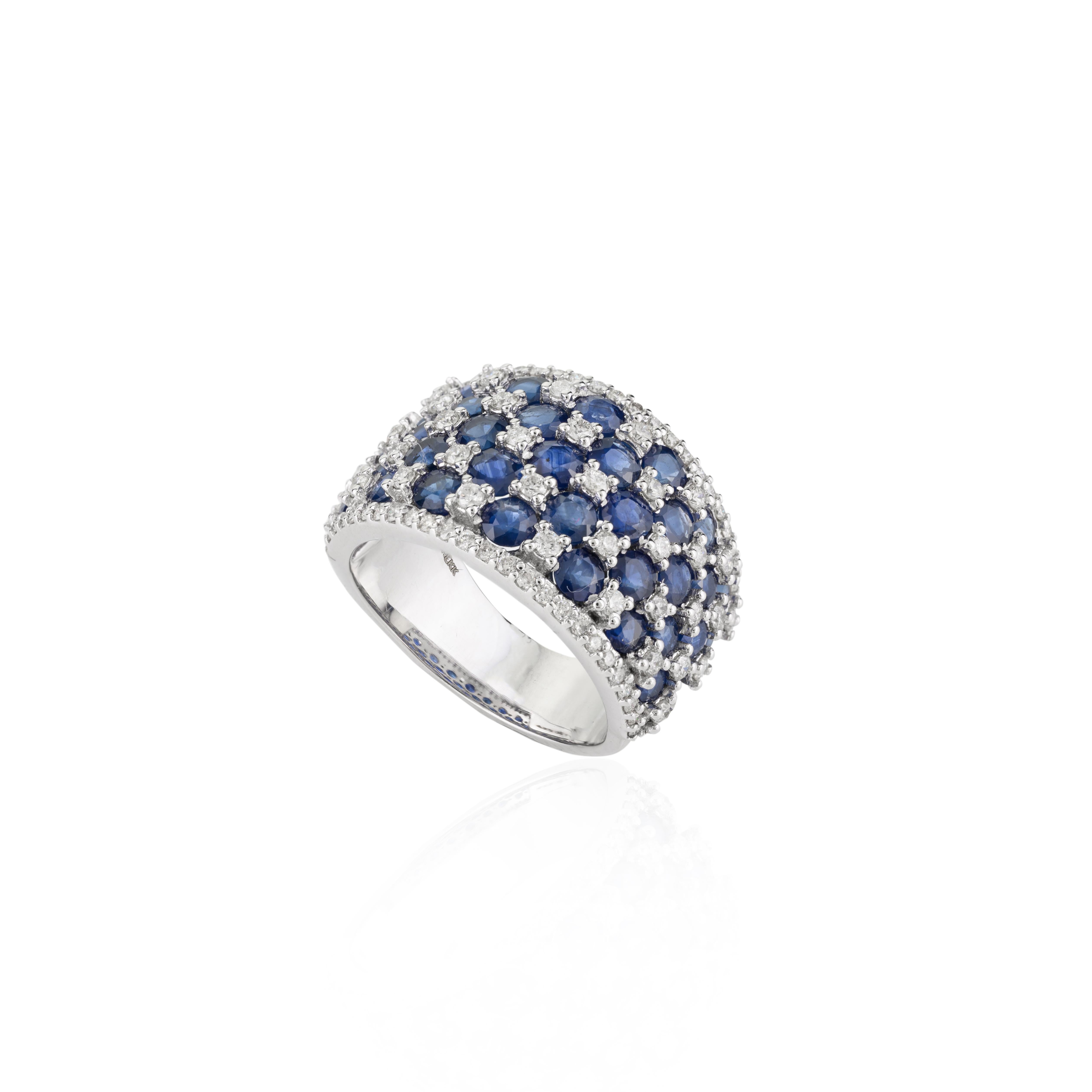 For Sale:  Stunning 4.11 CTW Sapphire Diamond Wide Cocktail Band Ring in 18k White Gold 9