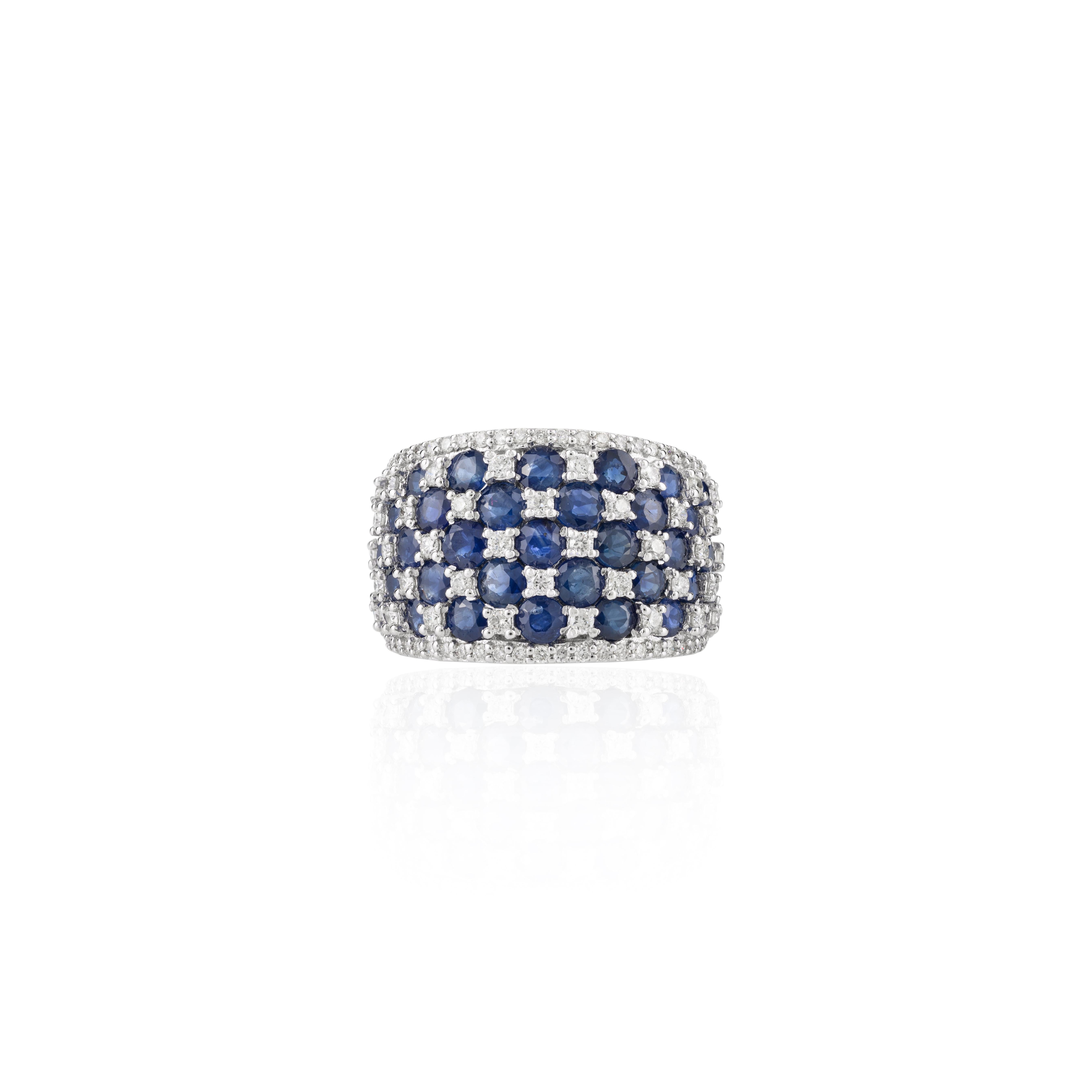 For Sale:  Stunning 4.11 CTW Sapphire Diamond Wide Cocktail Band Ring in 18k White Gold 5