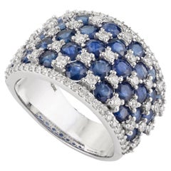 Stunning 4.11 CTW Sapphire Diamond Wide Cocktail Band Ring in 18k White Gold