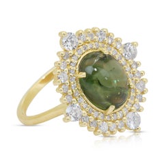 Stunning 4.17ct Tourmaline and Diamonds Cocktail Ring in 14k Yellow Gold