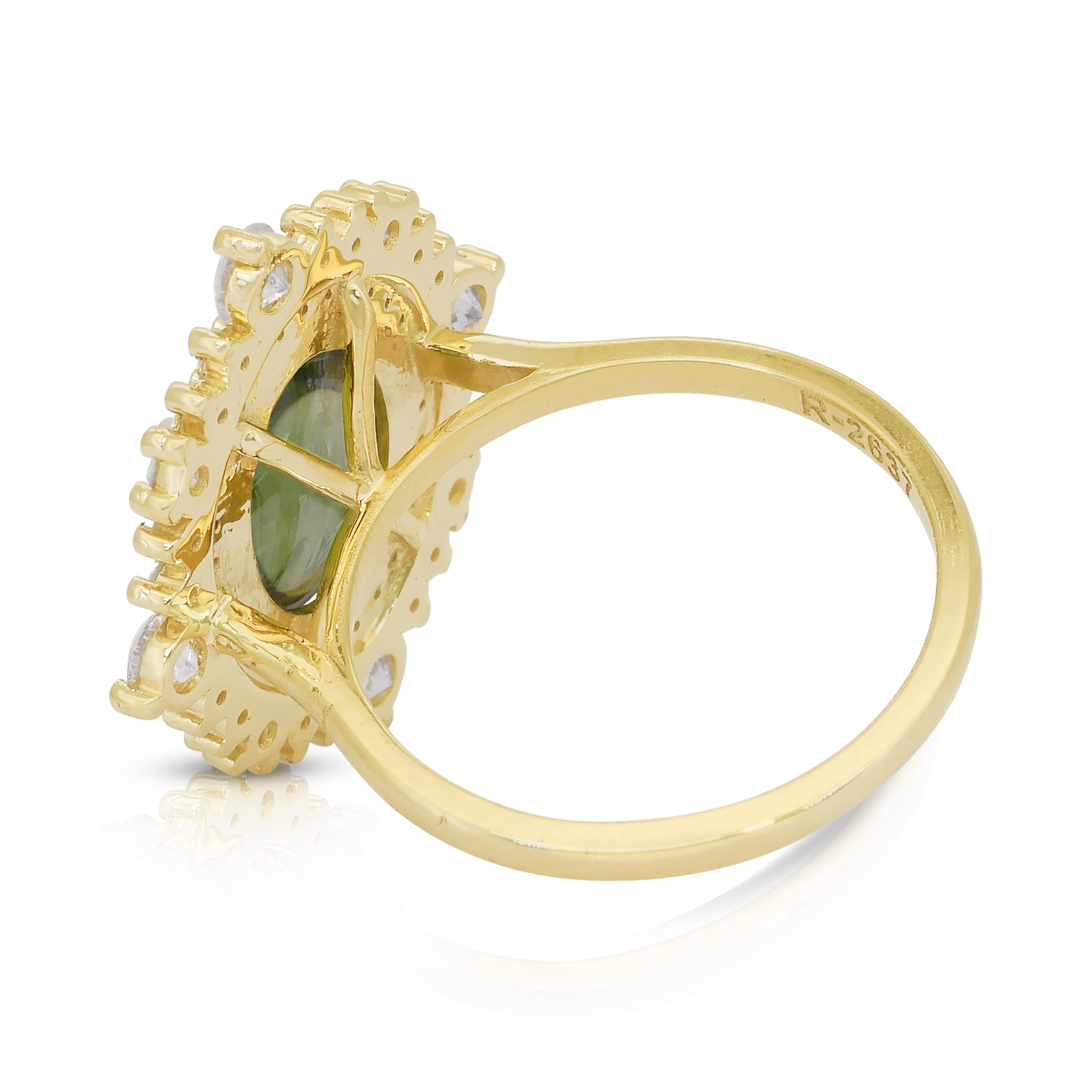 Superbe bague cocktail en or jaune 14 carats, tourmaline 4,17 carats et diamants Neuf - En vente à רמת גן, IL