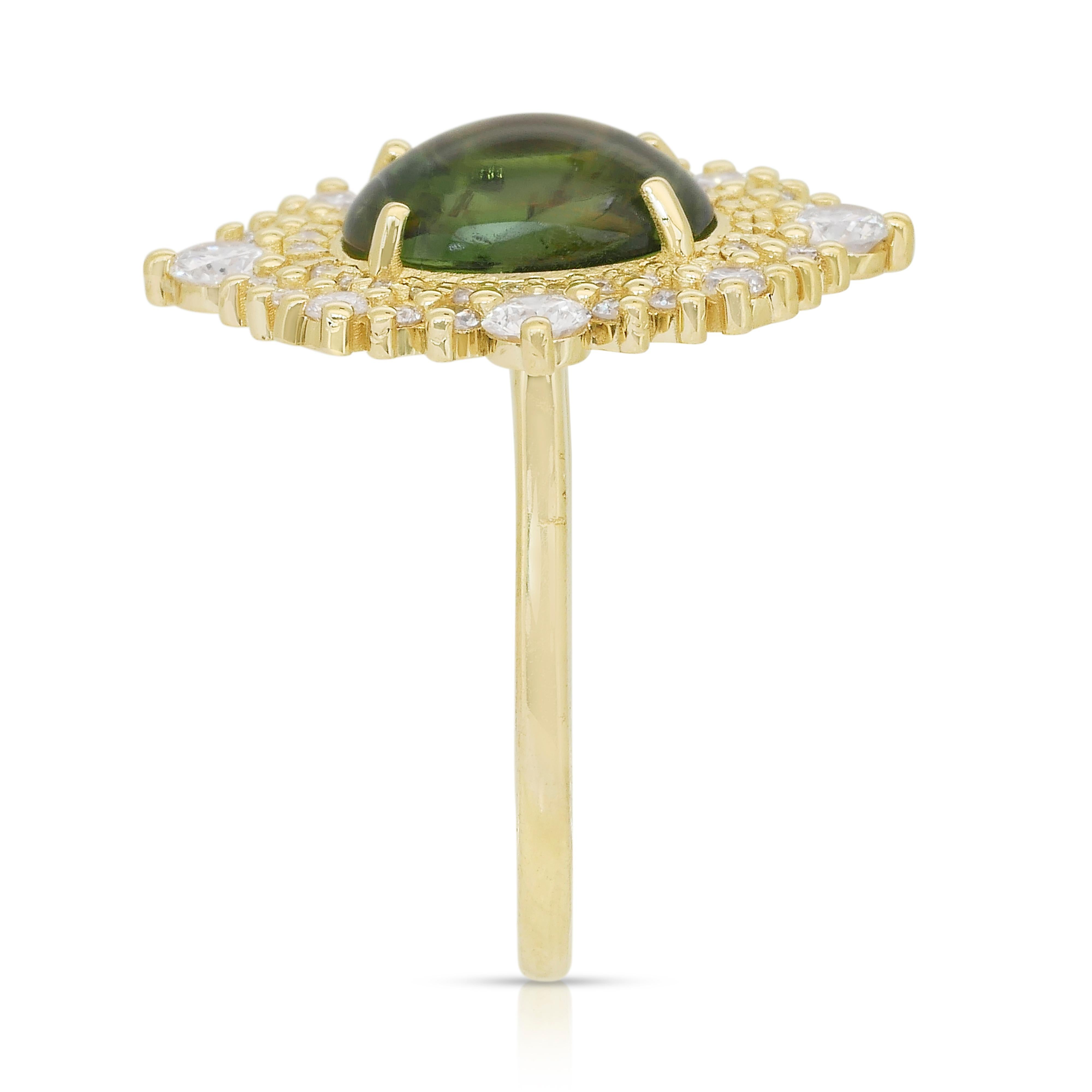 Superbe bague cocktail en or jaune 14 carats, tourmaline 4,17 carats et diamants en vente 1