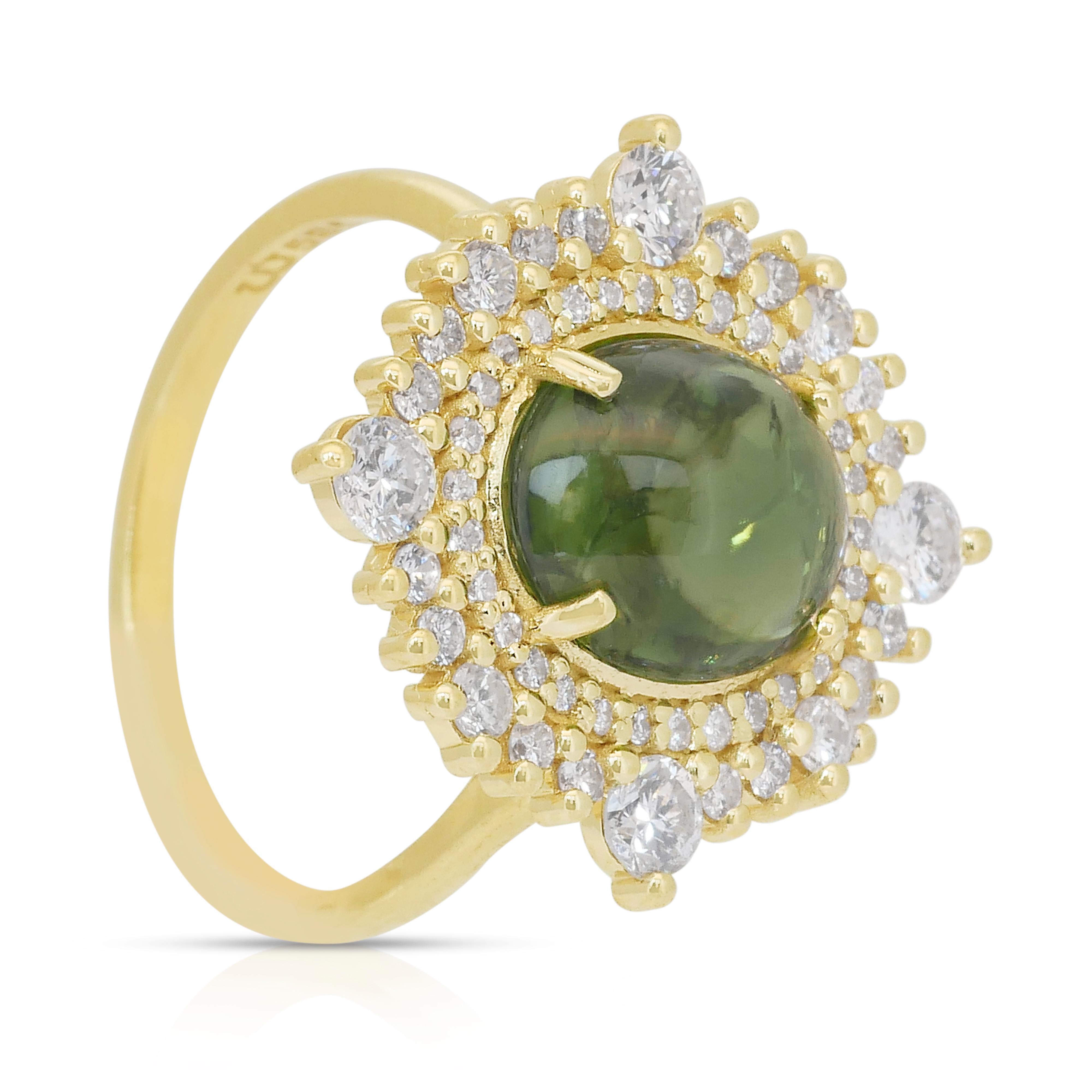 Superbe bague cocktail en or jaune 14 carats, tourmaline 4,17 carats et diamants en vente 2