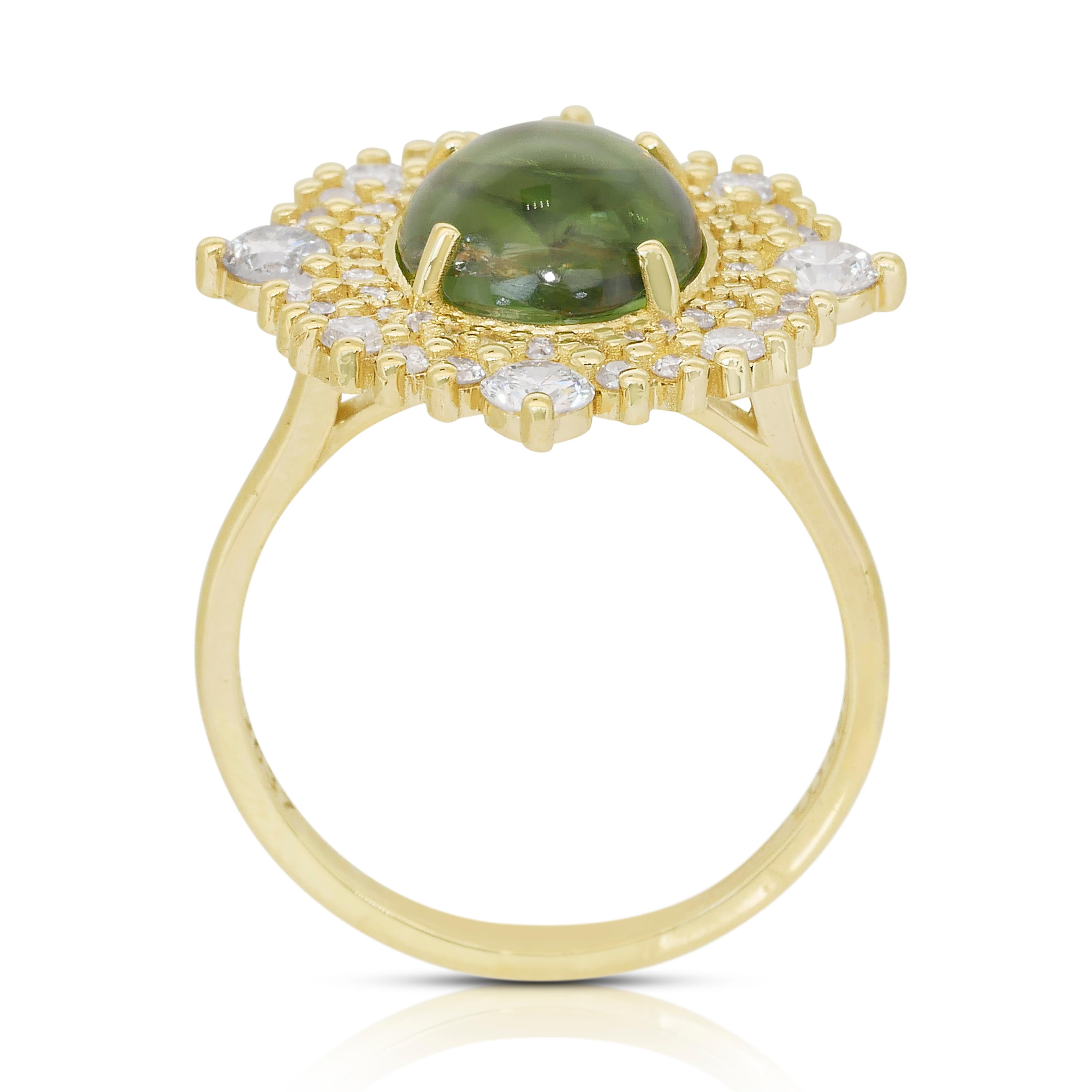 Superbe bague cocktail en or jaune 14 carats, tourmaline 4,17 carats et diamants en vente 3
