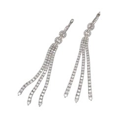 Stunning 4.35 Carat Diamond and 18k White Gold Tassel Drop Earrings