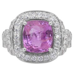 Stunning 4.41ct Sapphire and Diamonds Cluster Ring in 18k White Gold