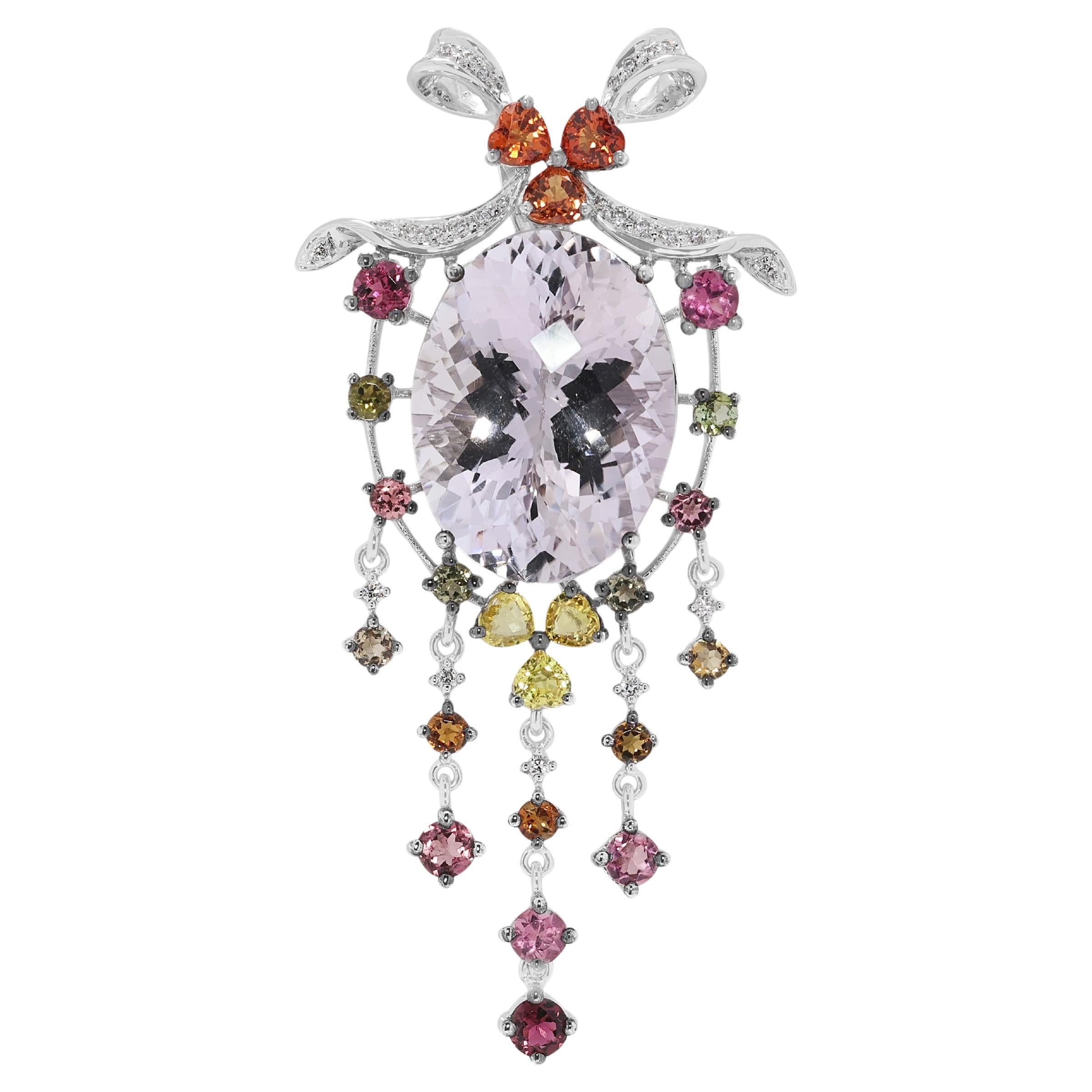 Whiting - Pendentif en or blanc 18 carats de 44,65 ct de kunzite et de pierres multiples en vente