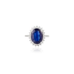 Stunning 4.54 Carat Certified Sapphire Halo Diamond Ring in 14k Solid White Gold