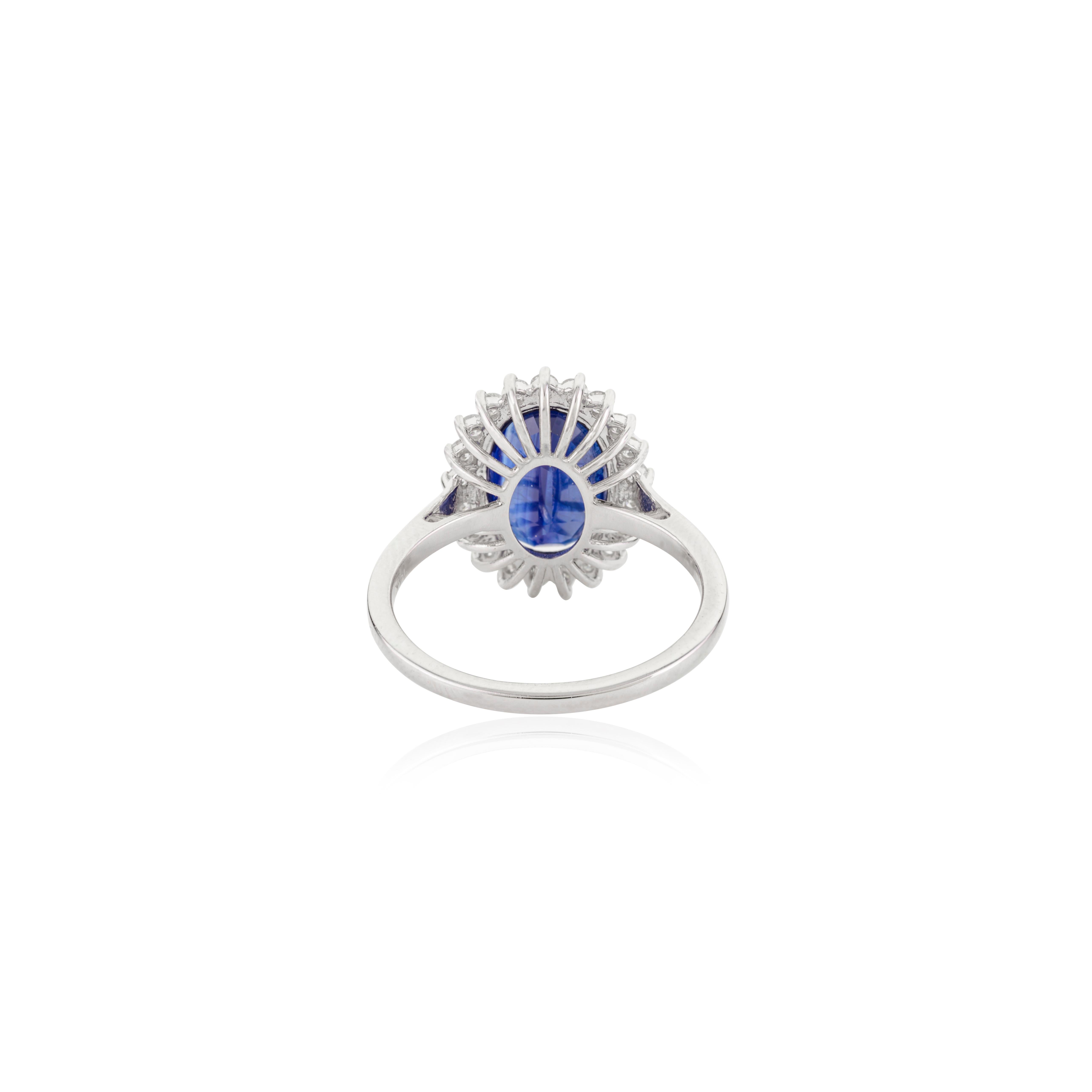 For Sale:  Stunning 4.54 Carat Certified Sapphire Halo Diamond Ring in 14k Solid White Gold 6
