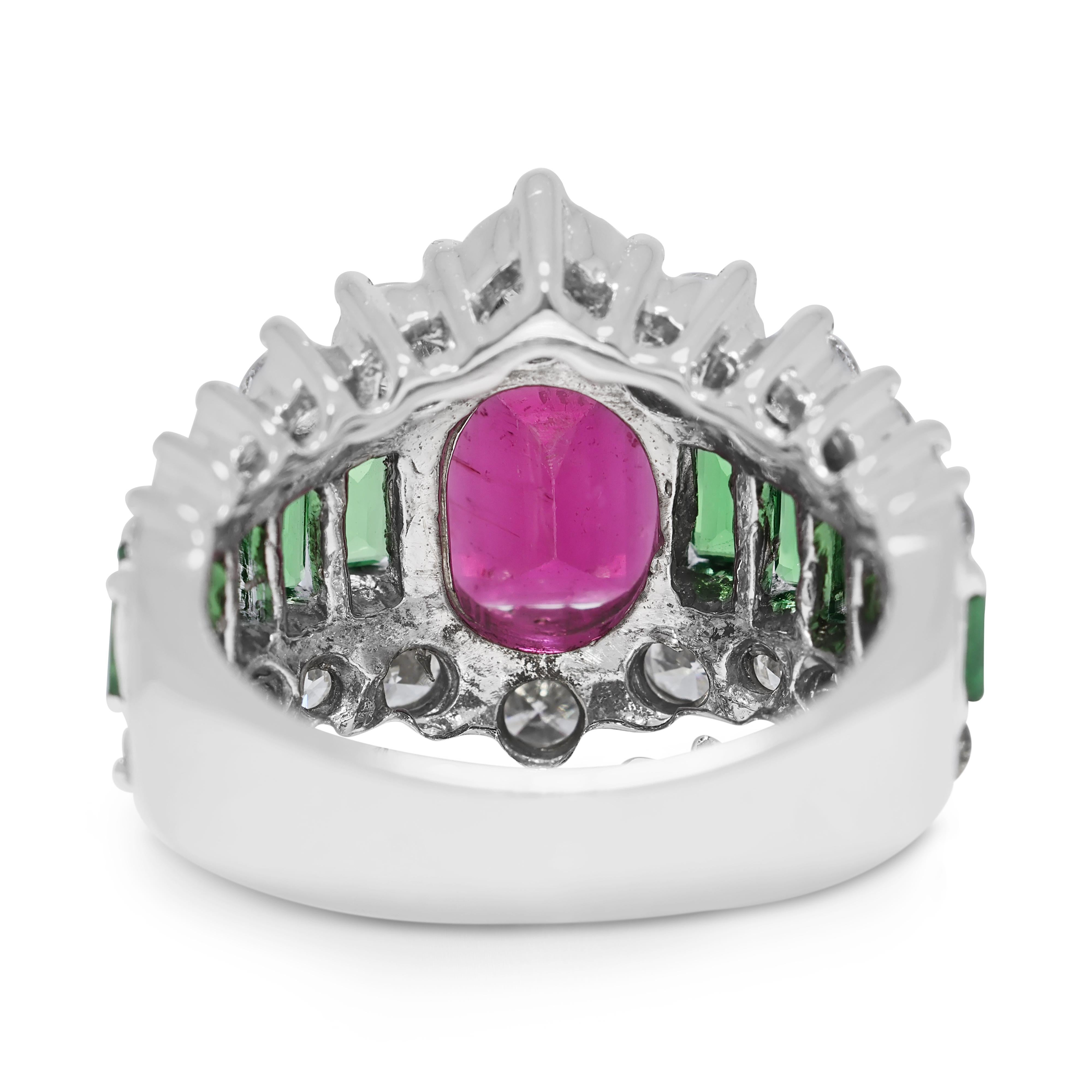 Stunning 4.66ct Tourmaline, Tsavorite, & Diamonds Ring in 18K White Gold For Sale 1