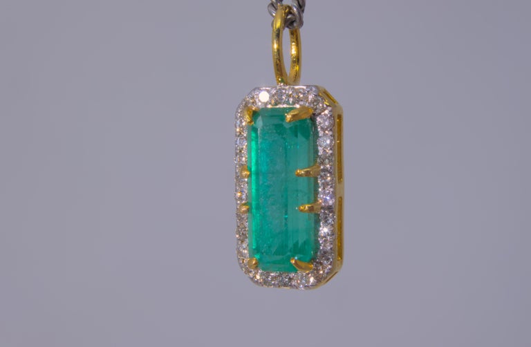Stunning 4.72 Afghan Emerald Pendant with Diamond Halo For Sale at 1stDibs