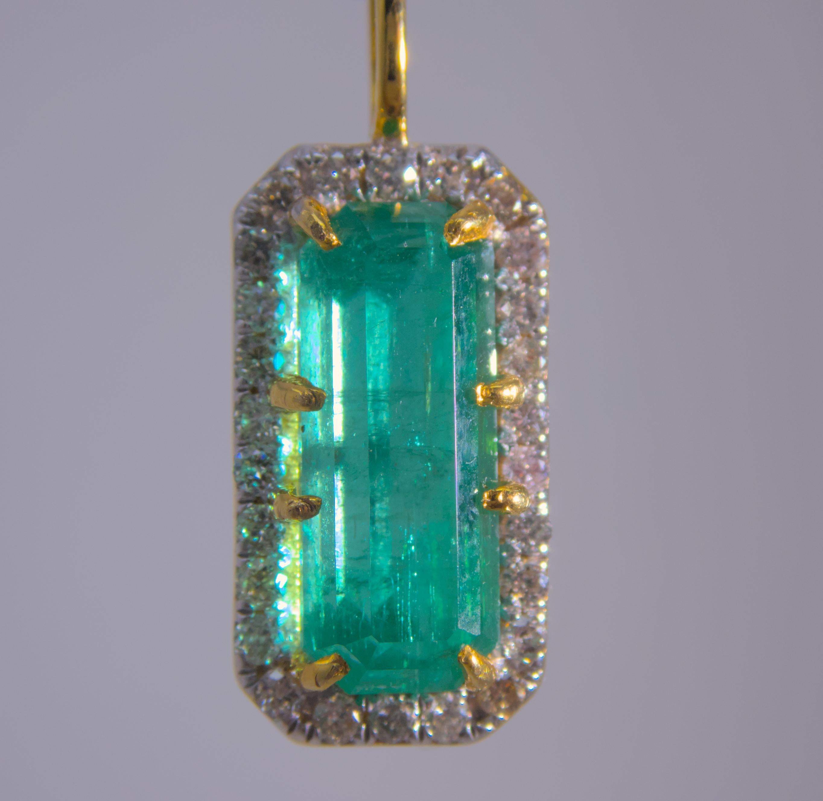 Baguette Cut Stunning 4.72 Afghan Emerald Pendant with Diamond Halo