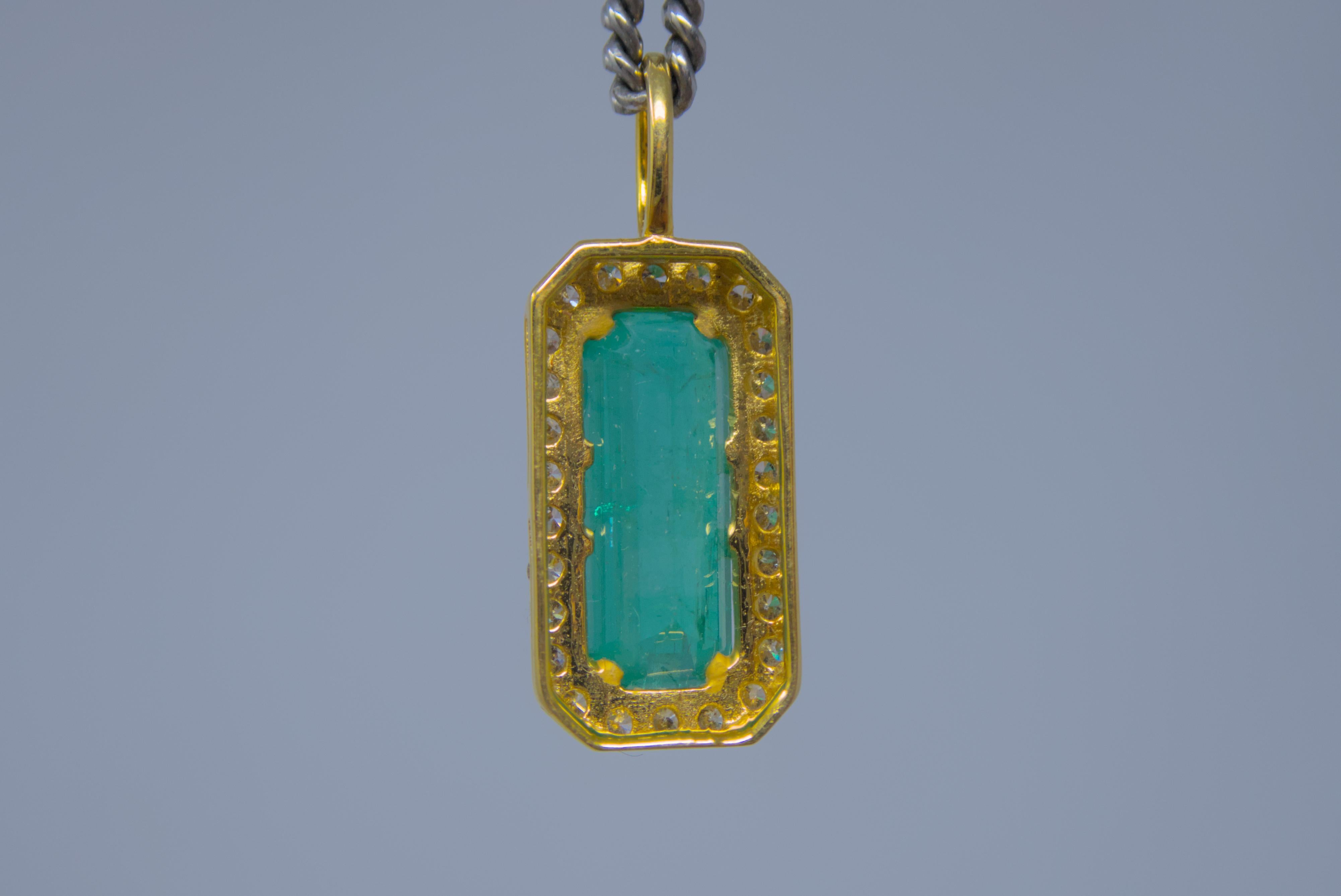 Stunning 4.72 Afghan Emerald Pendant with Diamond Halo In New Condition In Murrieta, CA